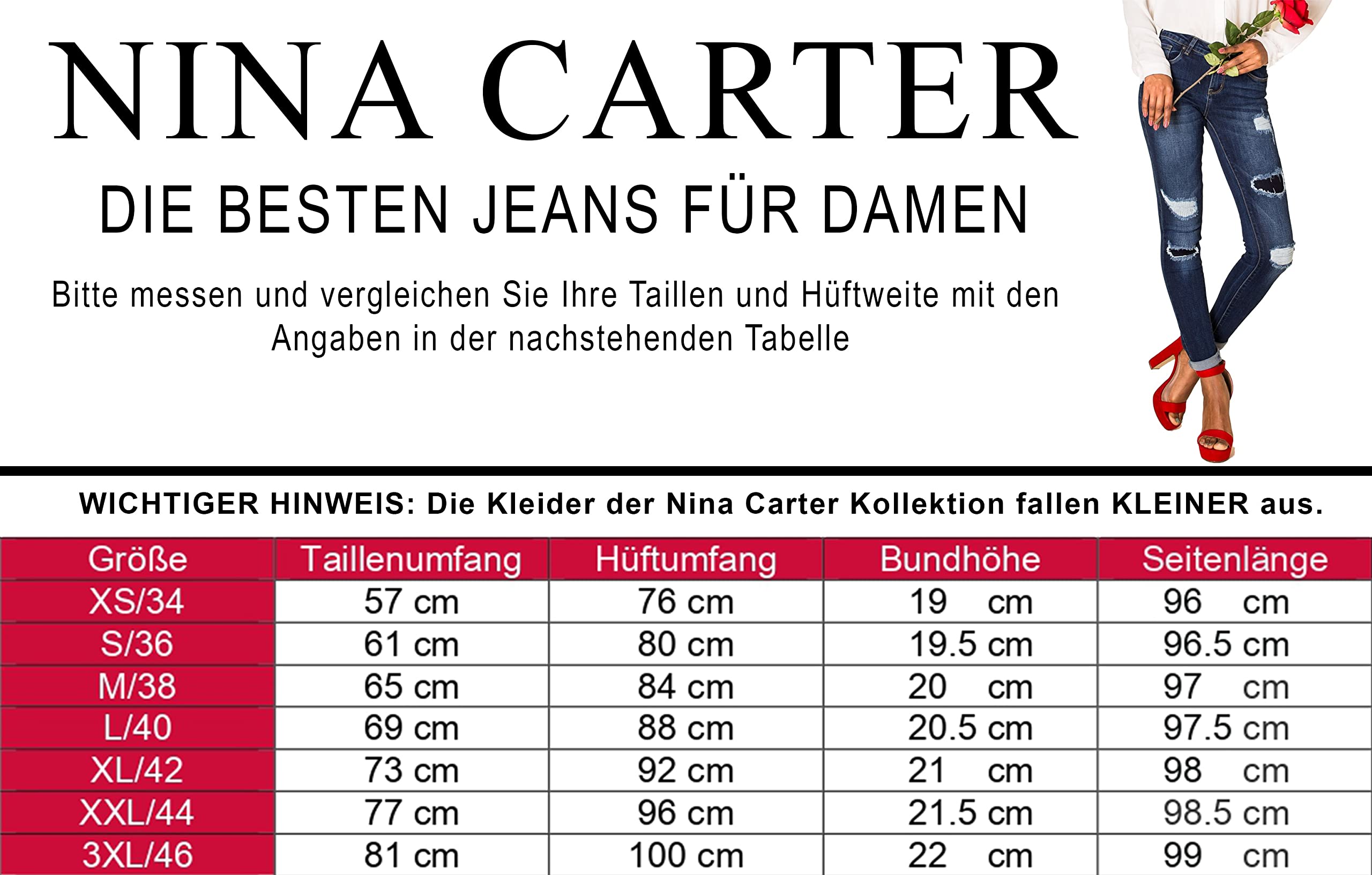 Nina Carter P100 Jean coupe skinny pour femme Taille basse avec effets usés Effet délavé