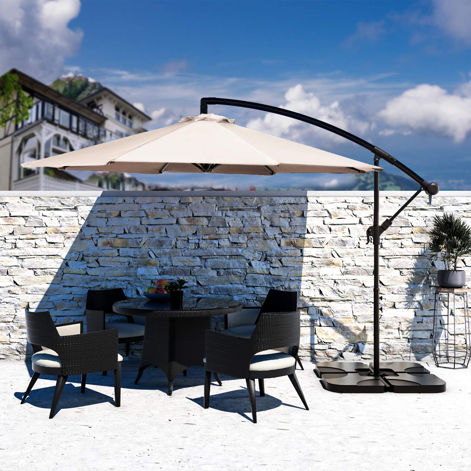 bumblr patio umbrella Amazon.com : Bumblr Offset Umbrella 10ft Cantilever Hanging Patio Umbrella  Large Outdoor Market Umbrellas with Crank & Cross Base UV Protected Sun  Shade for Garden Lawn Deck Backyard Pool, Beige : Patio,