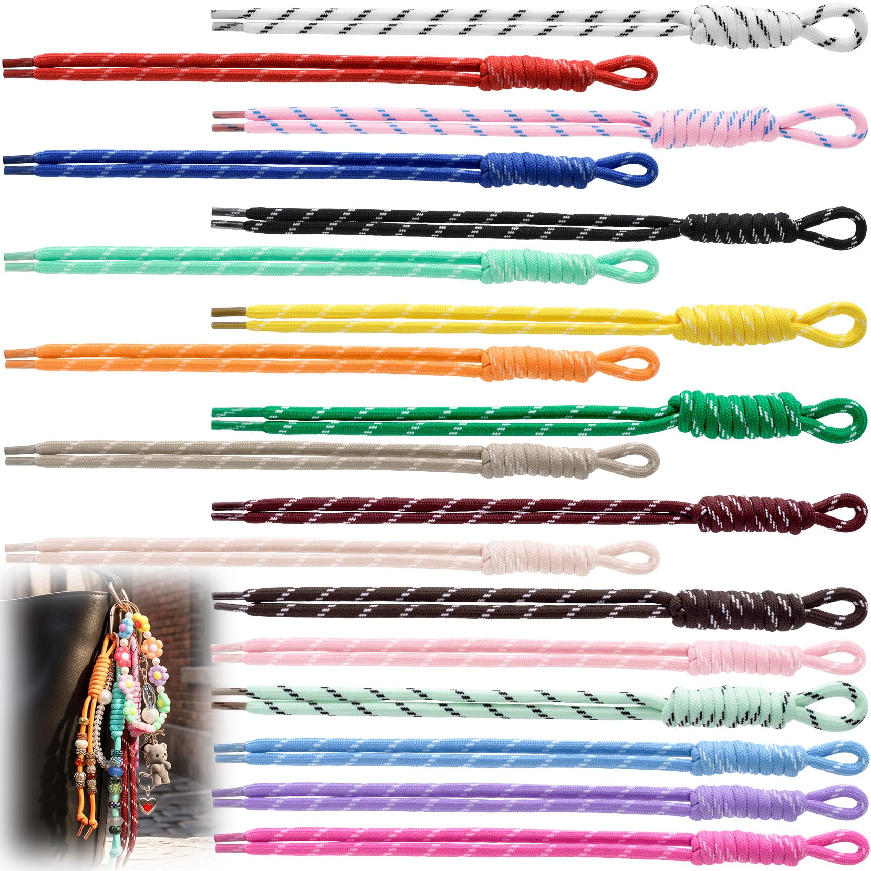 Smallcat Colorful 18 Pcs Braided Paracord Keychain, Rope Keychain With Paracord, Bag Charms Lanyard Key Chain For Handbag, Purse, Diy Crafts
