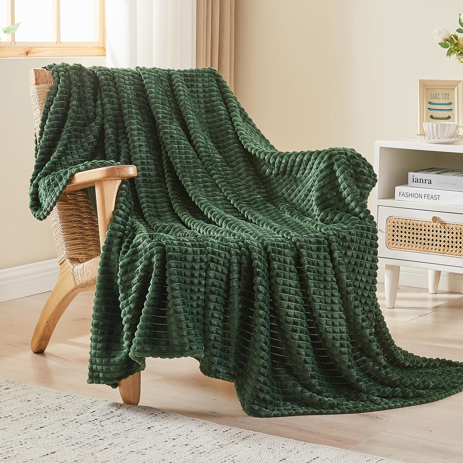 EMME Fleece Throw Blanket for Sofa Soft, Fluffy, 3D Touch Experience, Warm Cozy Throw - Image 2