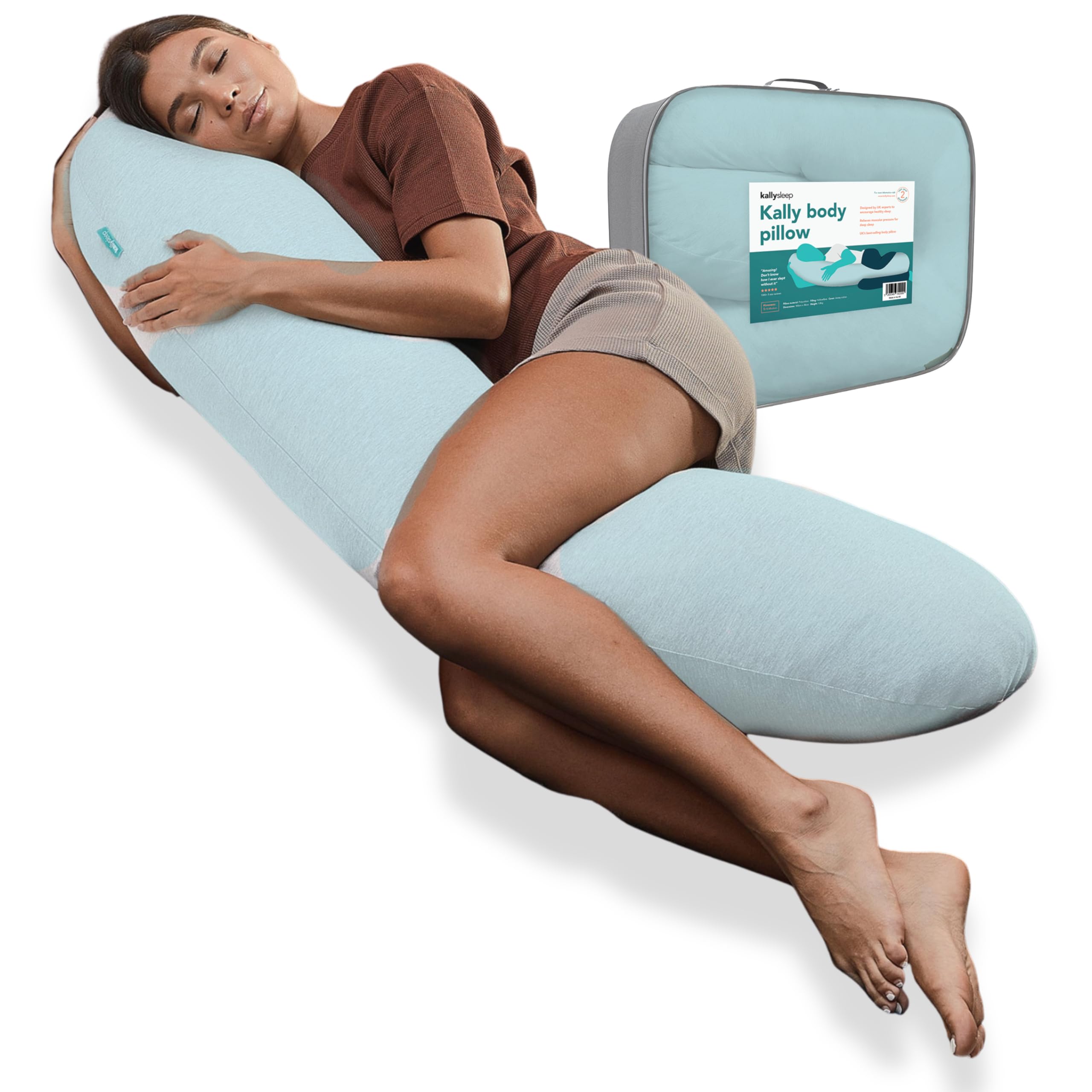 Kally Sleep Blue Kallysleep Full Body Sleep Pillow - Best Orthopaedic Pillow For Pregnancy, Neck & Back Pain, Recovery Support - 145 X 35Cm, - Includes Replaceable & Washable Cover