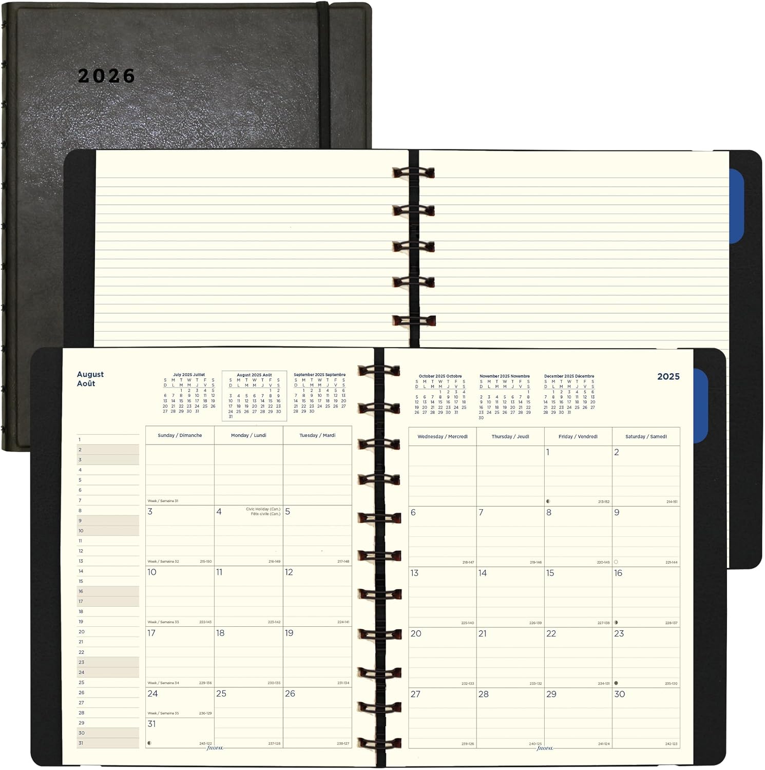 Filofax® 2026 Monthly Planner, 17 Months, August 2025 to December 2026, Twin-Wire Binding, Bilingual, 10.875" x 8.5", Black (C1811001-26)