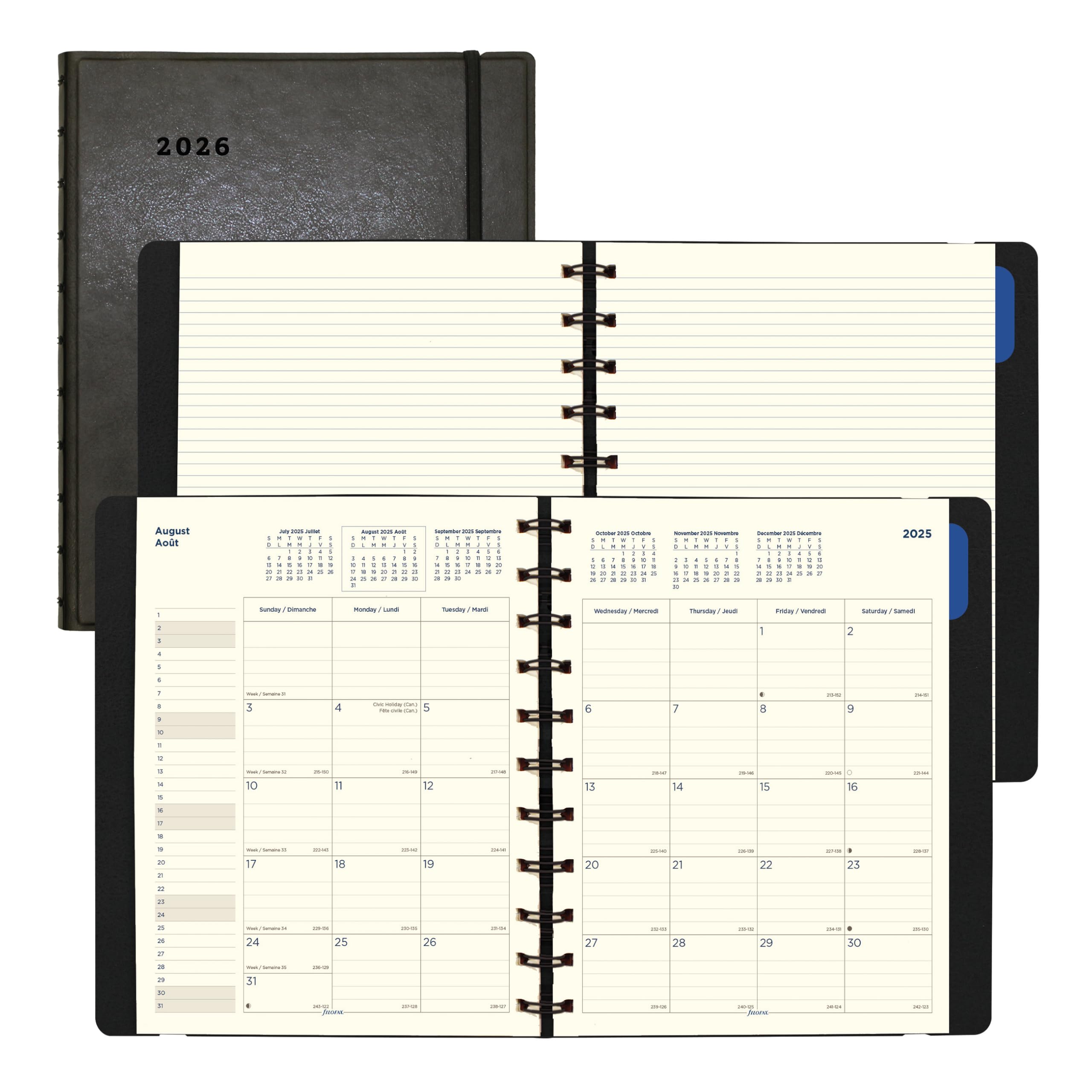 Filofax® Agenda mensual 2027, 17 meses, de agosto de 2026 a diciembre de 2027, encuadernación de doble alambre, bilingüe, 27.6 x 21.6 cm, color negro (C1811001)