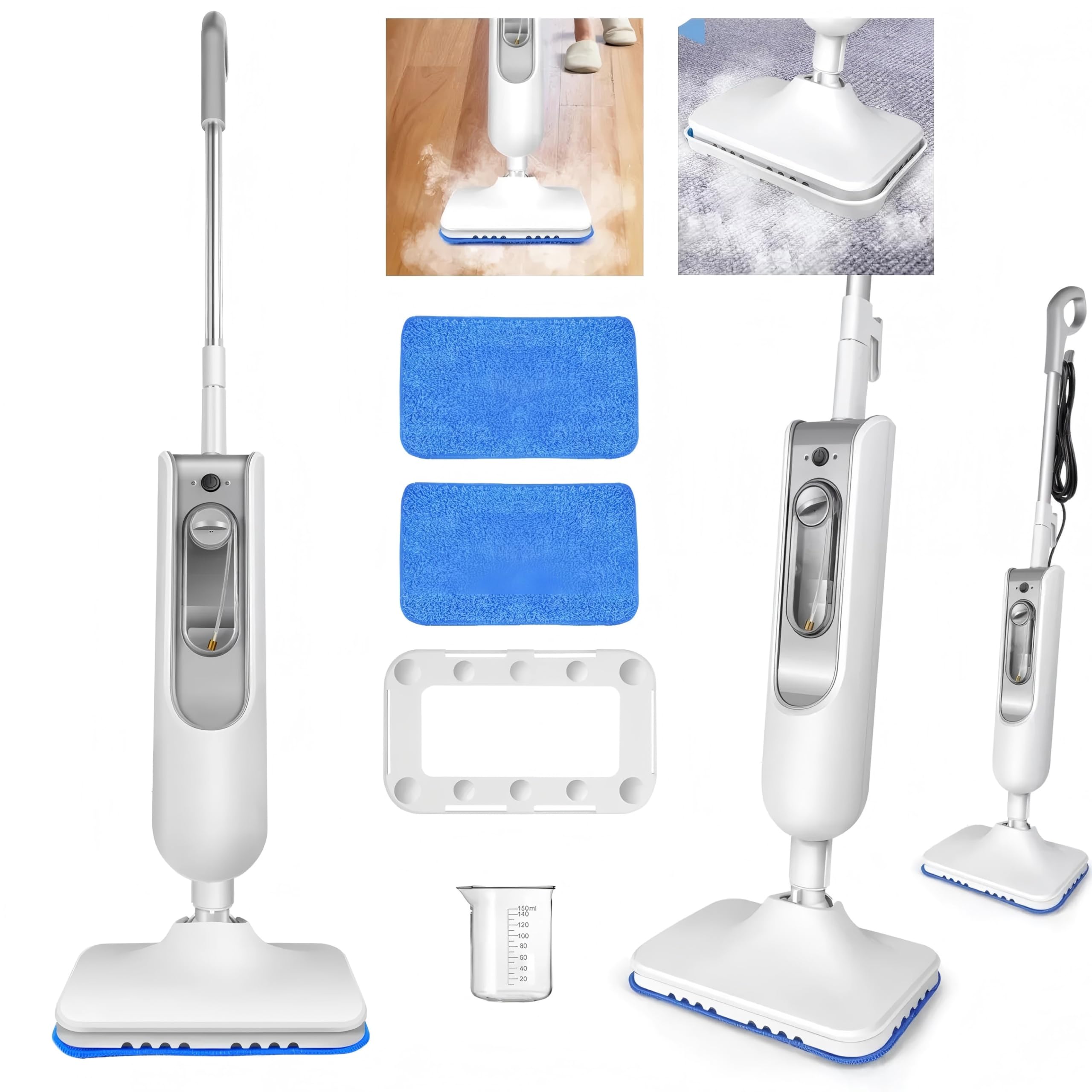 1500W Hot Steam Mop Cleaner, Hand Held Steam Cleaner Floor Steamer, Tile Cleaner, and Hard Wood Floor Cleaner with 2 Machine Washable Cleaning Pads