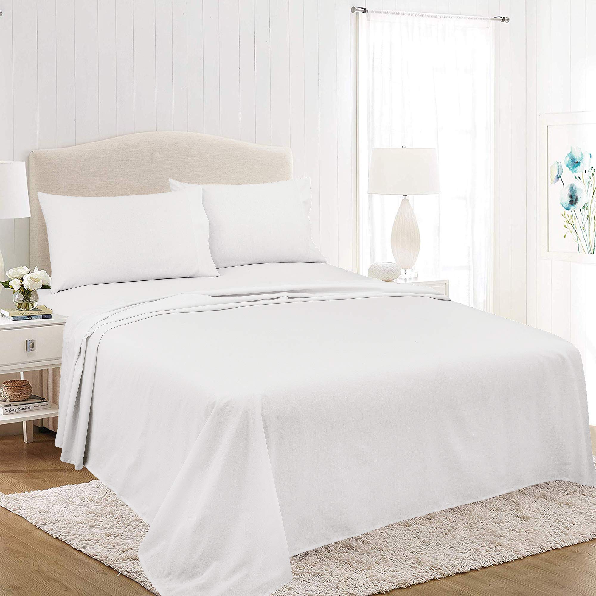 ROYALE LINENSSoft Home Brushed Percale Ultra Soft 100% Cotton, Queen 4-Piece Sheet Set, White