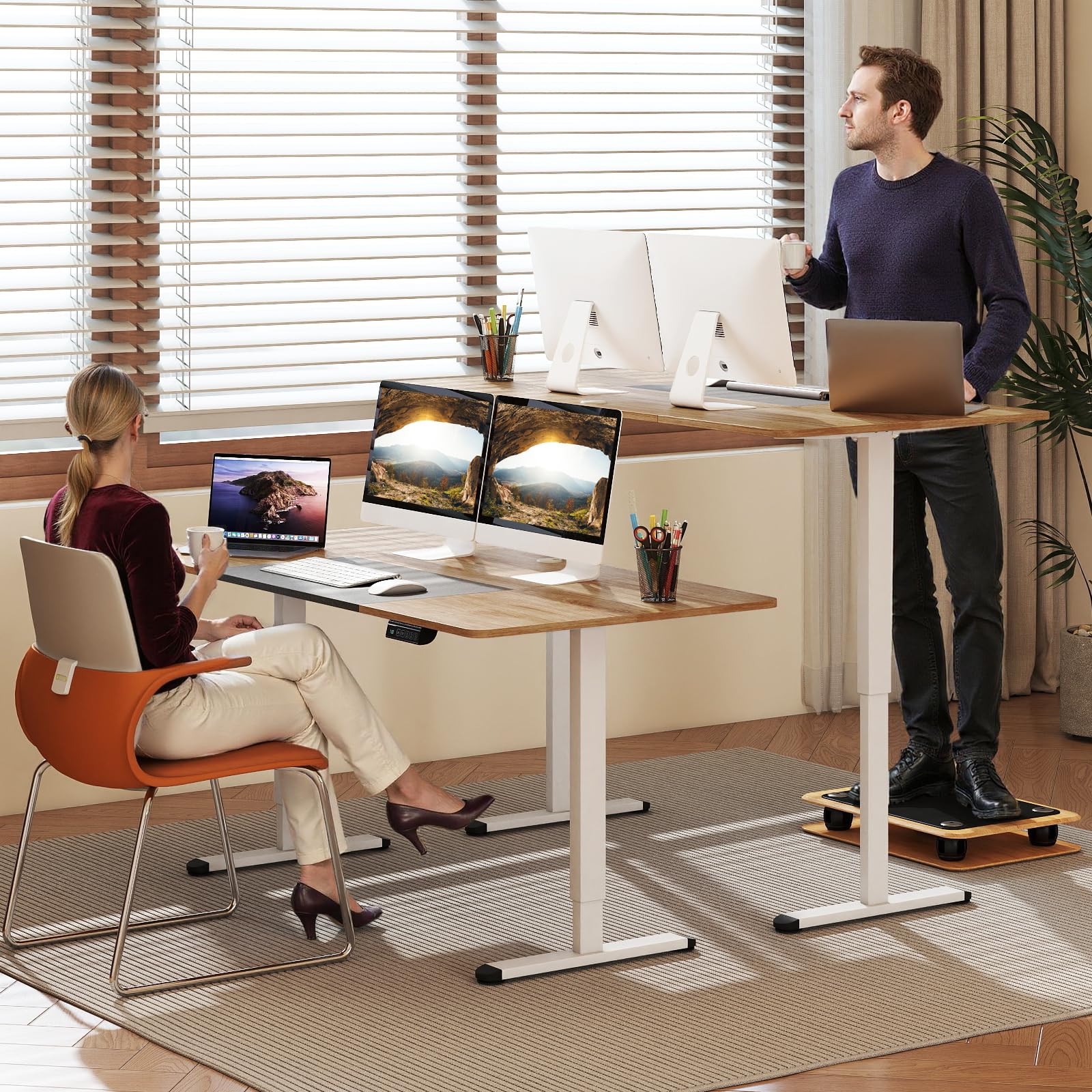 COSTWAY Scrivania Elettrica Regolabile in Altezza 140 x 70 cm, Scrivania per Computer con Memoria delle Altezze, Foro per Cavi, Design Anti-Collisione, Ideale per Ufficio e Casa (Legno Chiaro)