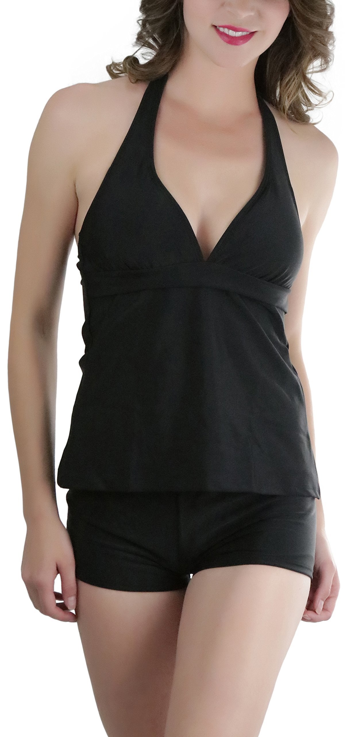 tobeinstyle Women's Halter Tankini with Boyshort-picture-11