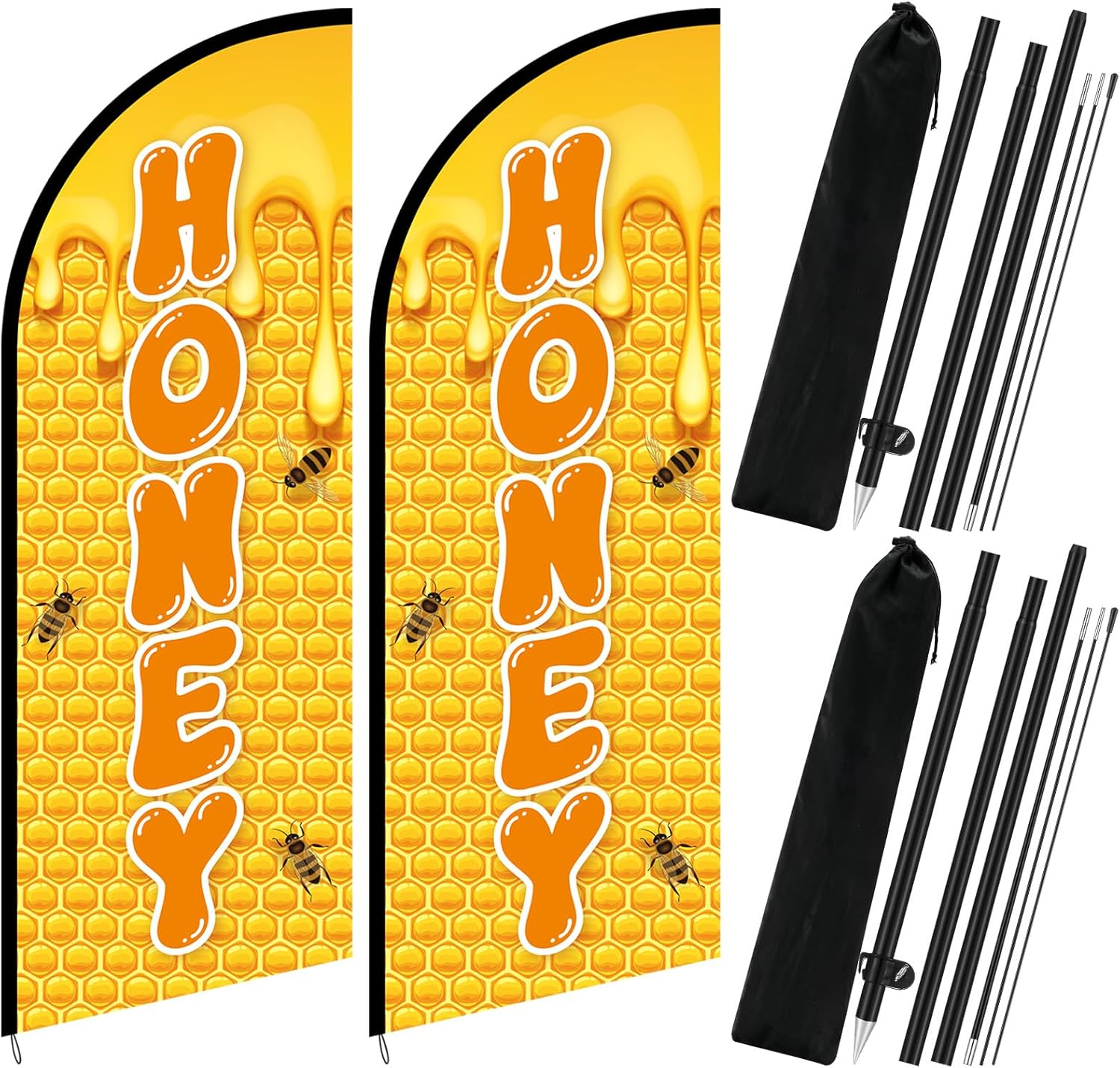Remagr 2 Set Honey Feather Flag with 2 Pcs Flagpole Kit, 7ft Honey for Sale Signs Outdoor, Business Feather Flag Banner Sign for Outside Sale(Classic)