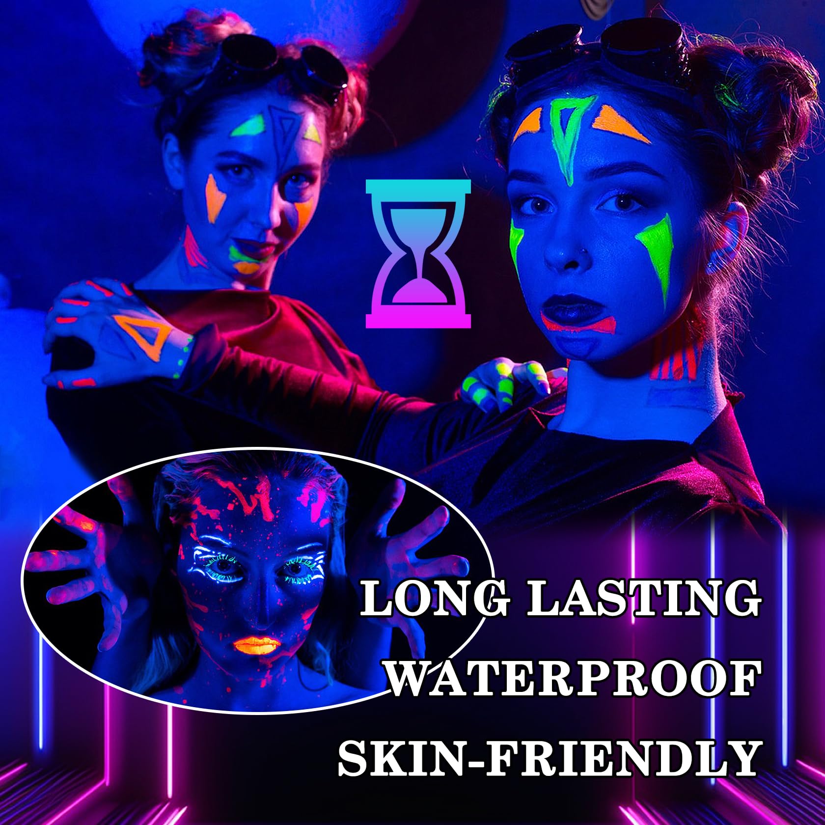 Juego de pintura facial y corporal de 6 colores que brillan en la oscuridad, crema de Halloween para piel, kit de pintura profesional para fiestas, cosplay, maquillaje negro resplandor SFX, 0.3 fl oz 4