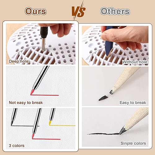 Miniatura 4 de Hiboom Juego de 4 lápices de carpintero con 24 repuestos, lápiz mecánico de carpintero de 0.11 pulgadas (0.110 in), sacapuntas integrado,