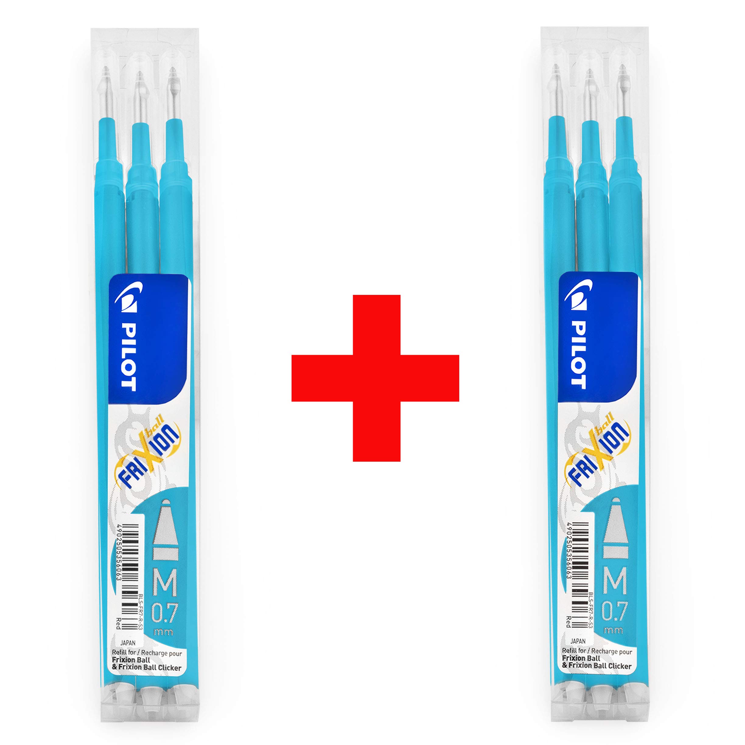 Pilot FRIXION Medium Refills - 0.7mm Nib - 2 Packs - 6 Refills - Light Blue Ink