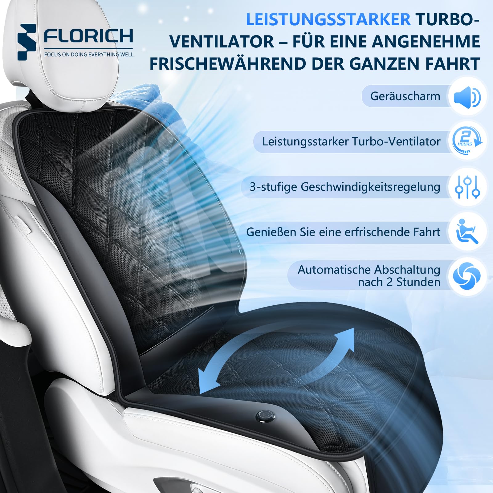 FLORICH Coprisedili per l'estate con Ventilatori Turbo, Imbottitura Traspirante a 3 Velocità, Modello Universale per Auto, SUV, Camion e Furgoni