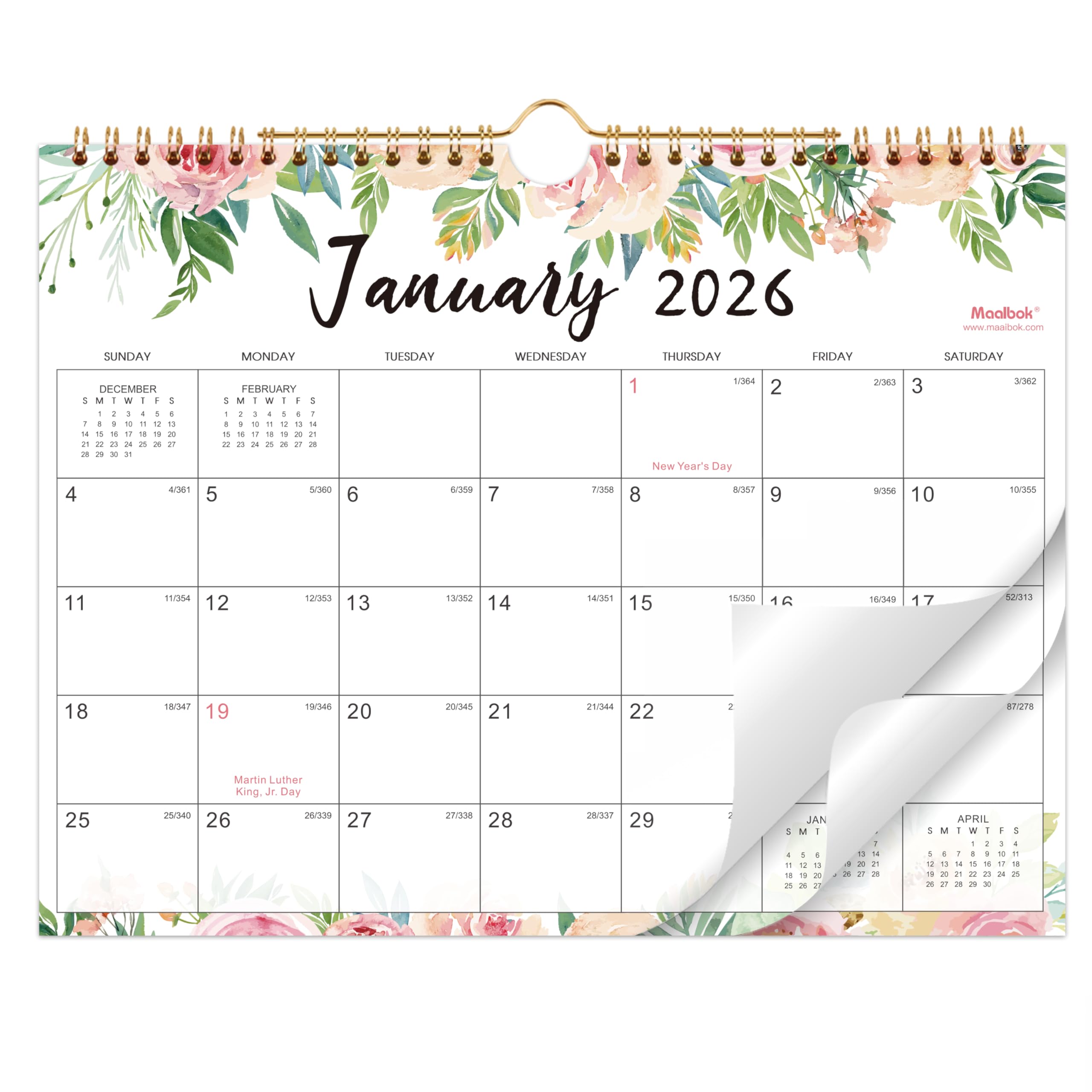 2026 Calendar - JAN 2026 - DEC 2026, Wall Calendar 2026, 11" x 8.5", 12 Months Wall Calendar, Writing Blocks, Julian Dates, Spiral Bound