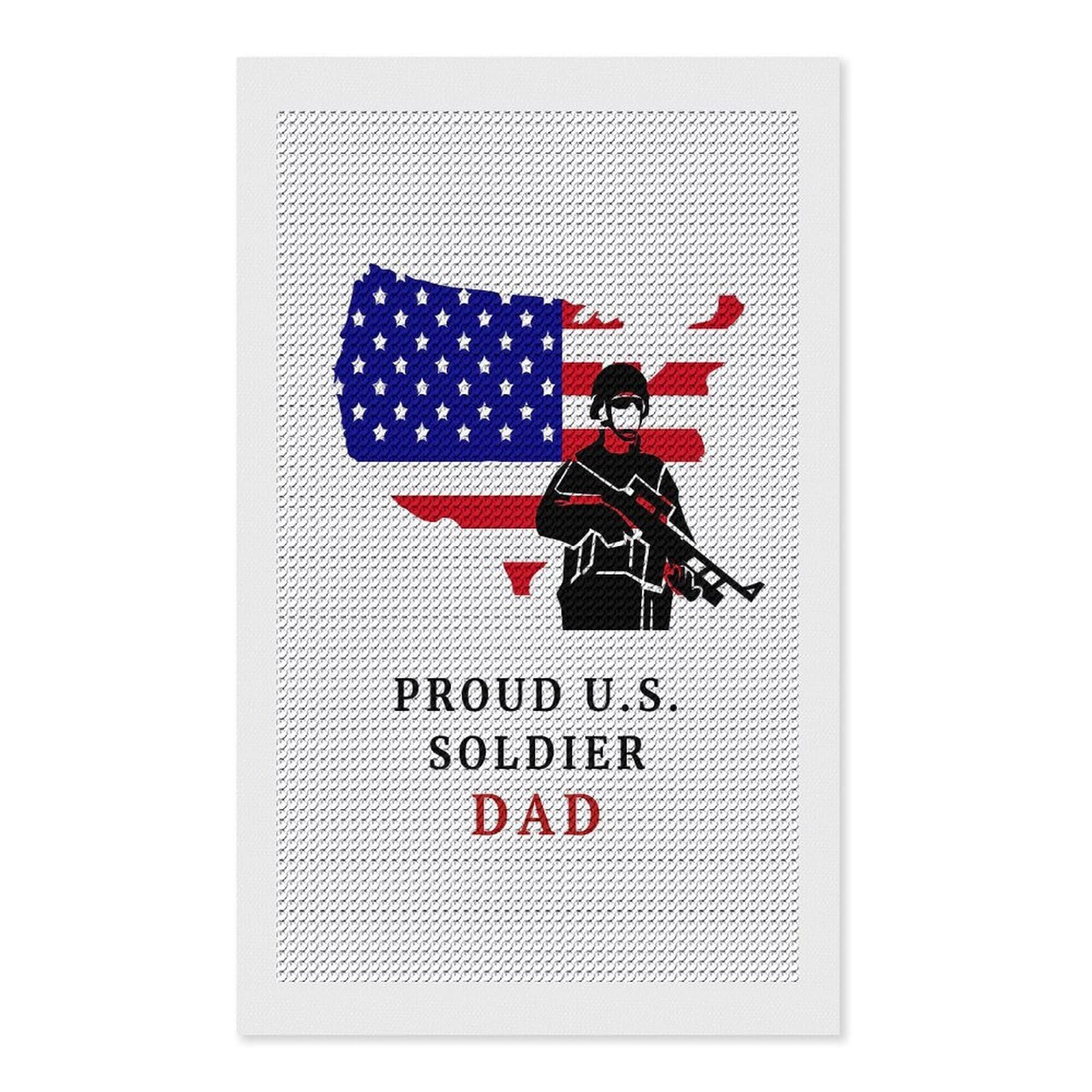 Junmoney Proud US Soldier Father DIY Diamond Art Canvas Kit 12"x20", Farmhouse Decor, Vintage Style Decor, Handmade Wall Decor, Canvas Picture