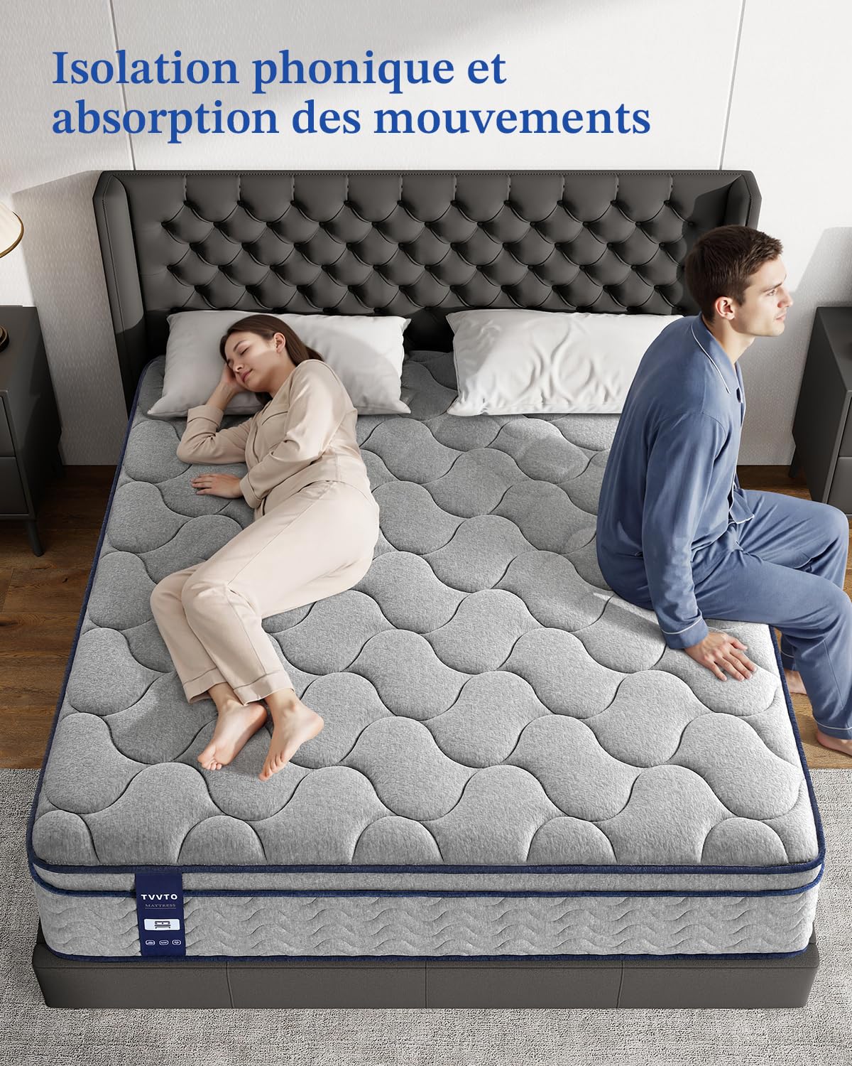 Matelas Hybride 160x200x26cm, Fermeté Moyenne, 7 Zones de Soutien