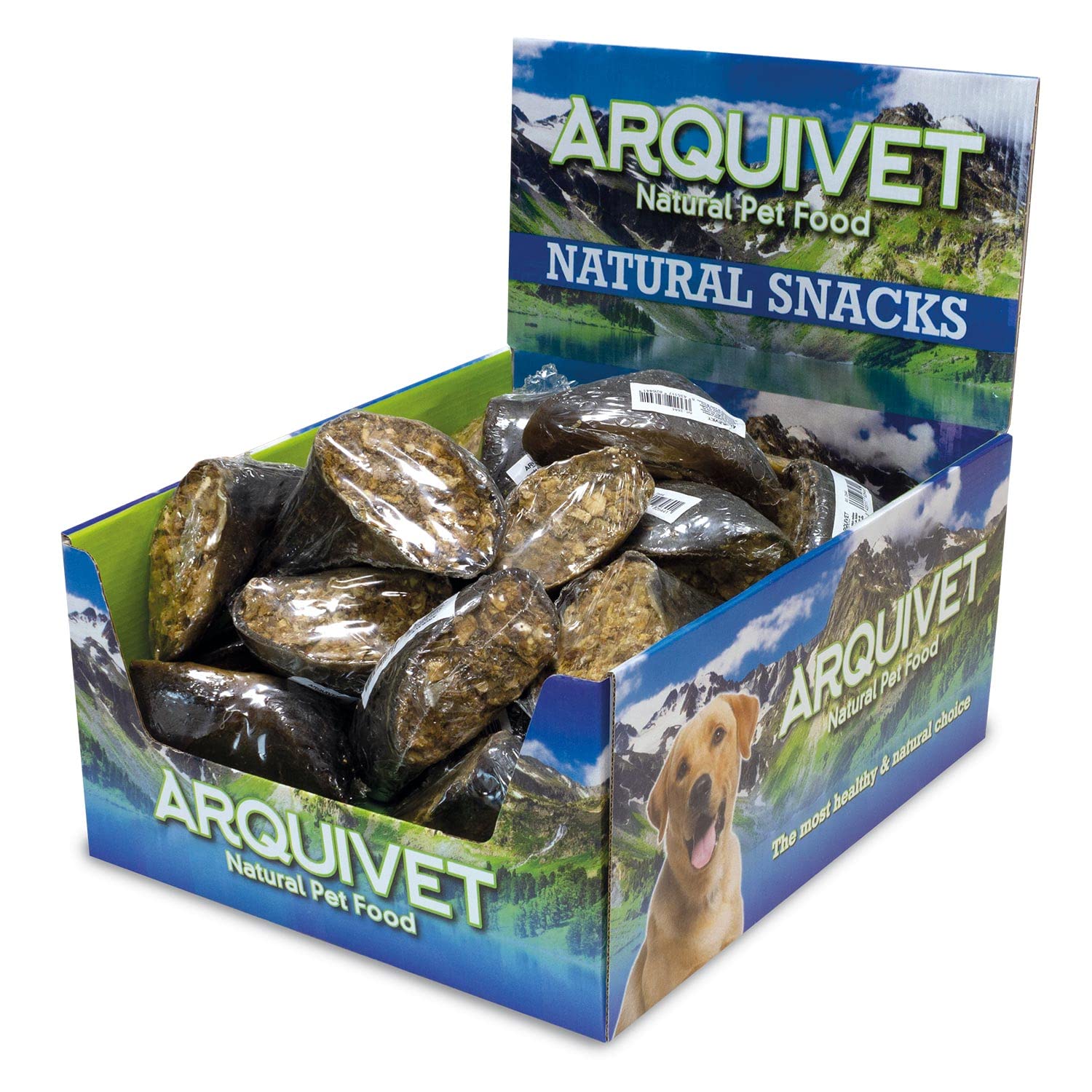ARQUIVET Pezuña de búfalo rellena de palitos de Piel - Caja expositora de 20 Unidades - 1.500 g - Snack Natural para Perros