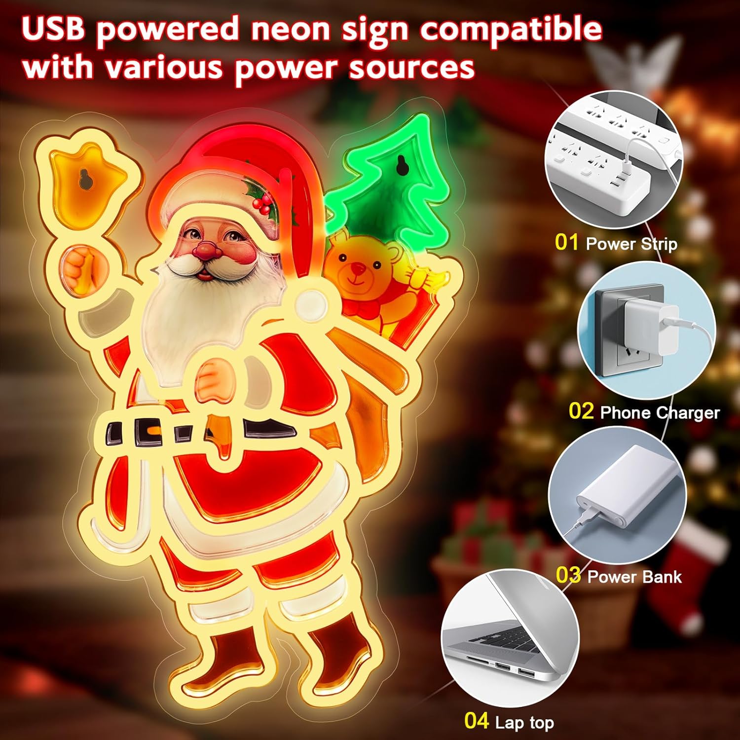 Santa Claus Neon Sign, Christmas Neon Light Sign, LED Neon Signs for Wall Decor,10 Adjustable Brightness Personalized USB Neon Light, Gift for Christmas Events Birthday Party Home Decorations - Image 5