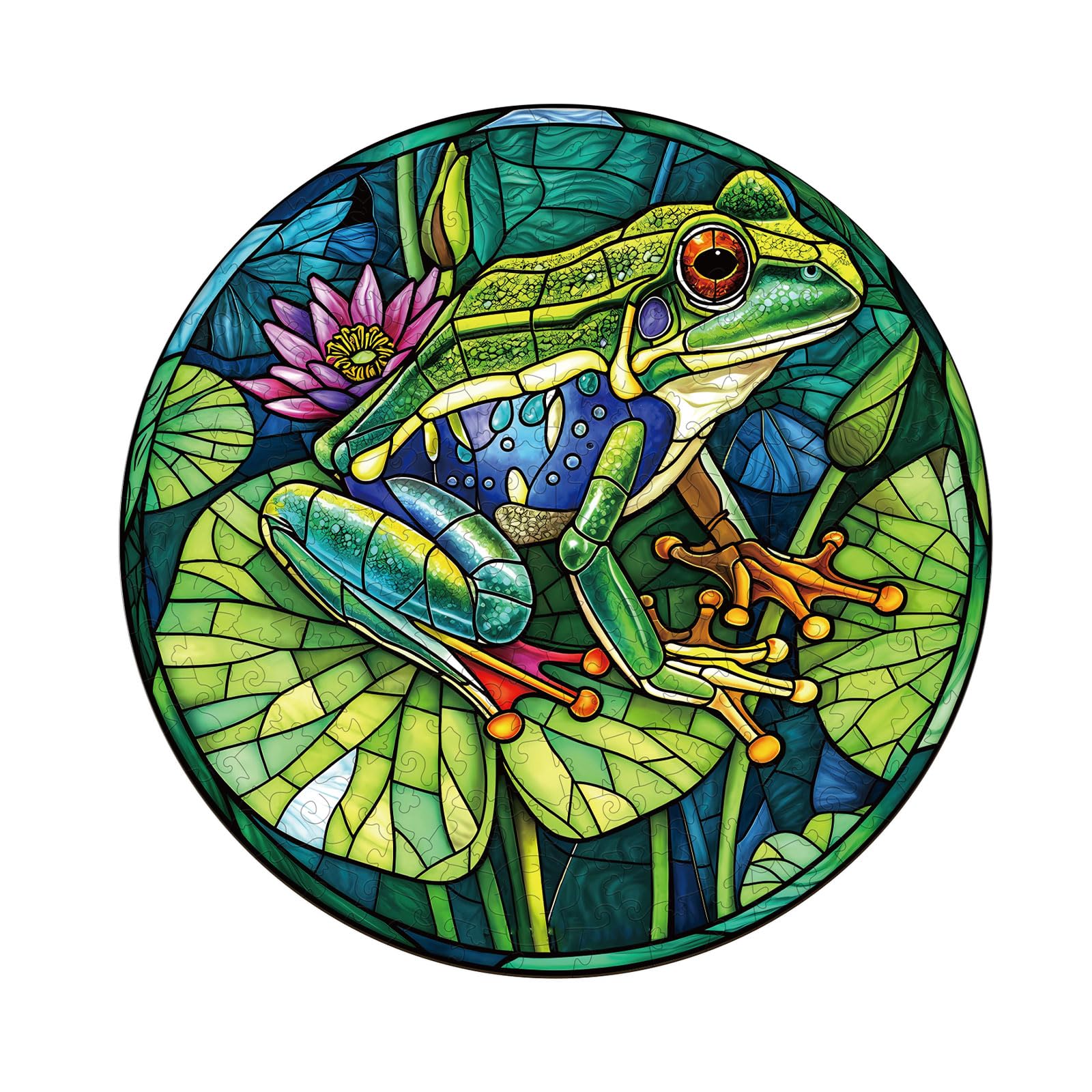 Jigfoxy Mosaic Frog Wooden Jigsaw Puzzles for Adults, 275pcs Unique Animal Shape Wood Puzzles, Birthday Gifts for Family Friend with wooden box(13.4 * 13.4in)