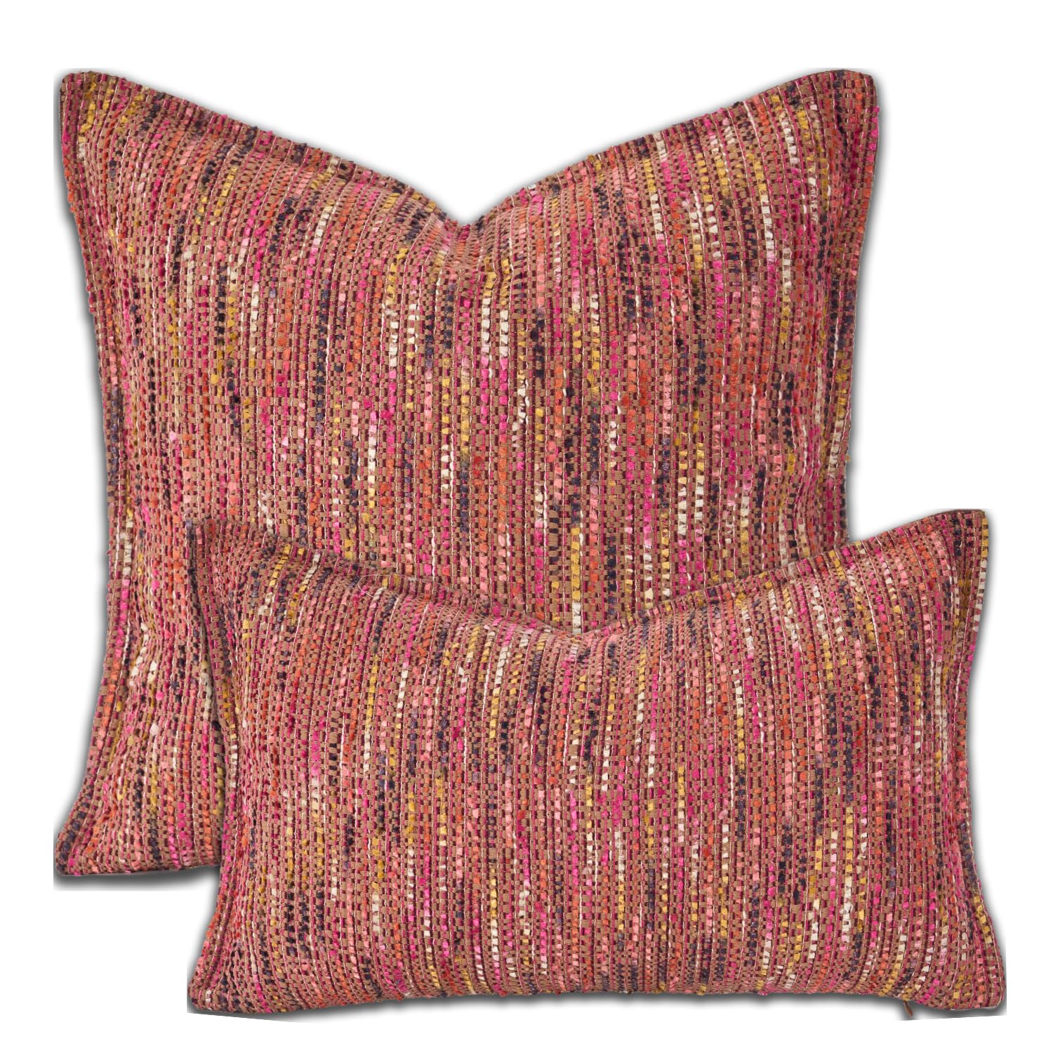Yonous Premium Series Fringe Boho Cushion Covers, Linen Woven Luxury Thick Throw Pillow with Tassels for Home Décor, Burgandy, 20x20 Inch / 50 x 50 cm