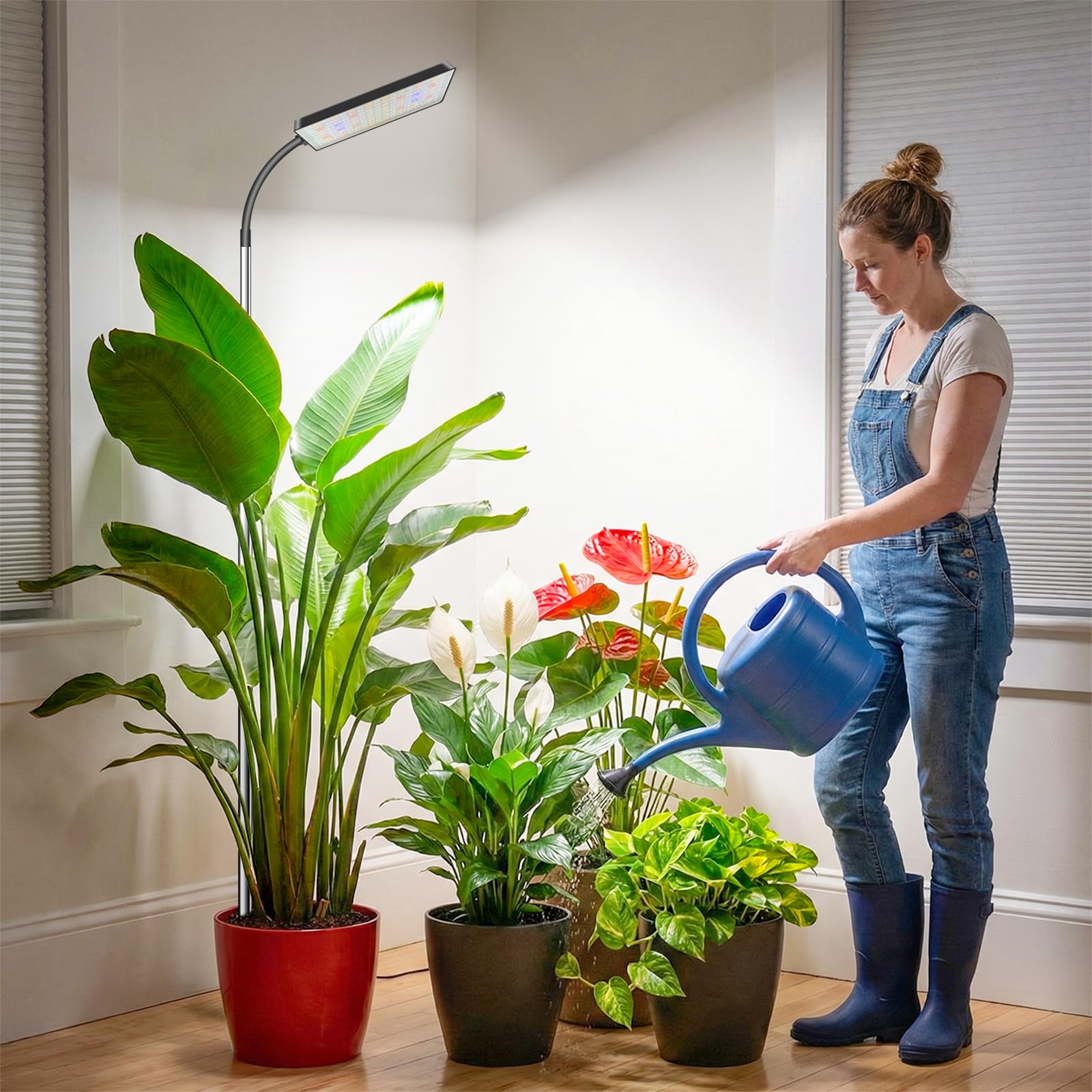Lampe de croissance LED à spectre complet pour plantes d'intérieur, 153 LED pour plantes d'intérieur, lampe de croissance avec 3 modes d'éclairage, 5 niveaux de luminosité, hauteur réglable
