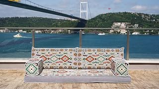 Gray Corner Sofa Seating Set, Single Arabic Sofa Set, Oriental Floor Seating, Living Room Sofa, Sofa Slipcovers, Patio Sofa (4+4'' Thickness Sofa)
