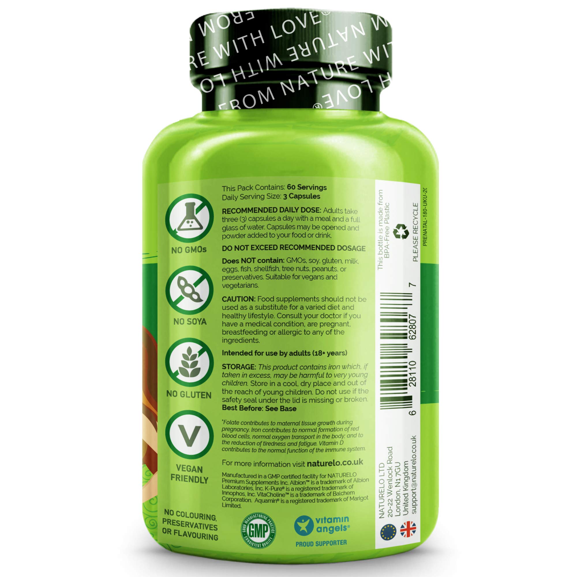 NATURELO Prenatal Multivitamin Natural Vitamins & Minerals Including