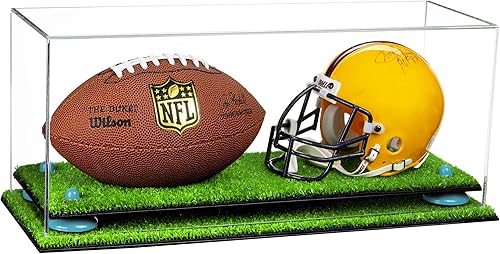 Miniatura 99 de Better Display Cases Acrílico 2 Mini casco de fútbol (no tamaño completo) vitrina con base de césped transparente (V46/A019)