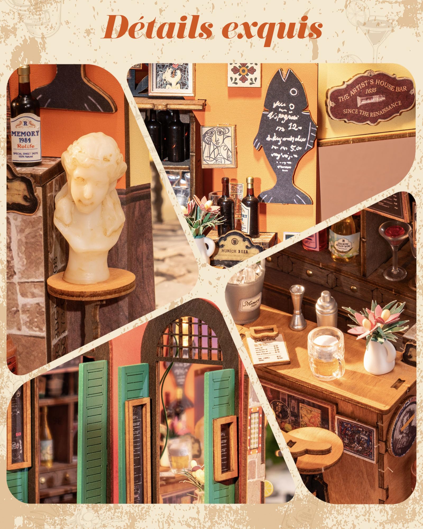 Rolife Maison Miniature - Maquette 3D Puzzle Cheers Bar, Maison de Poupée en Bois 3D à Construire Book Nook pour Adultes et Adolescents