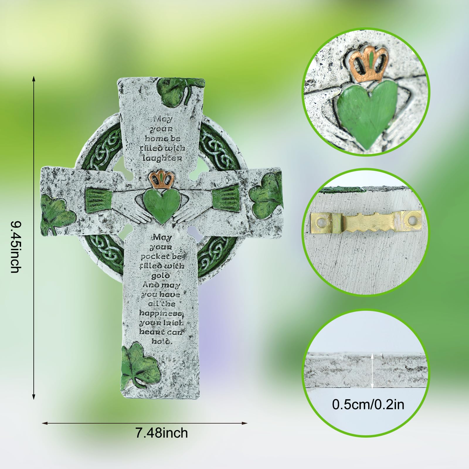 TALPGOD Celtic Cross Irish Blessing Wall Decor, Irish Wall Art for Home, Ireland Gifts, Catholic Cross, Green, 9.45 Inch x 7.48 Inch