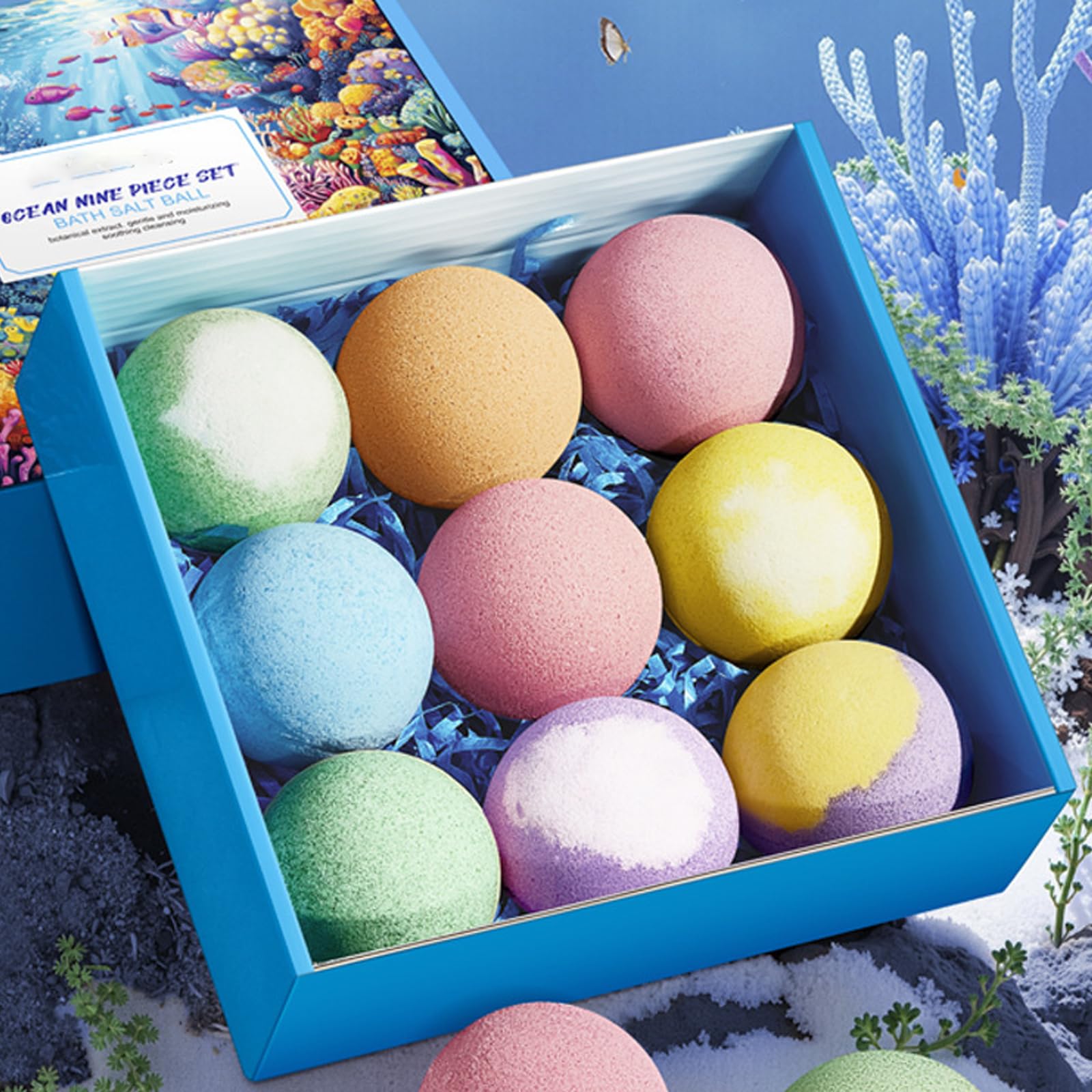 Juego de 9 bombas de baño, bombas de baño para mujer, 9 x 100 g, aroma floral, baño de espuma, bombas de baño con ingredientes naturales, regalo relajante para cumpleaños, día de la madre, Navidad