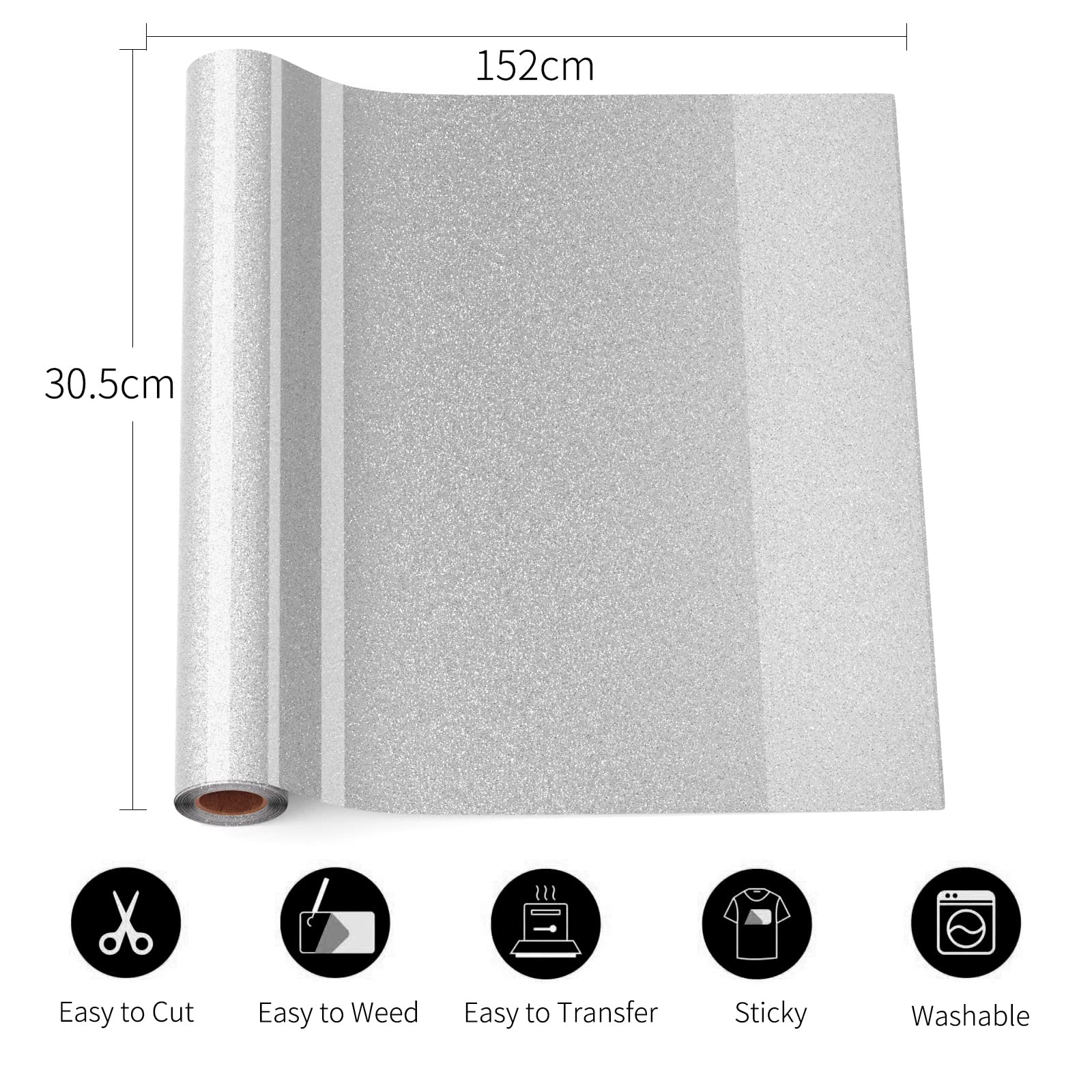 Rouleau De Vinyle Thermocollant Pailleté 30,5x152cm - Flex Coloré Pour Personnaliser T-shirts, Tissus DIY