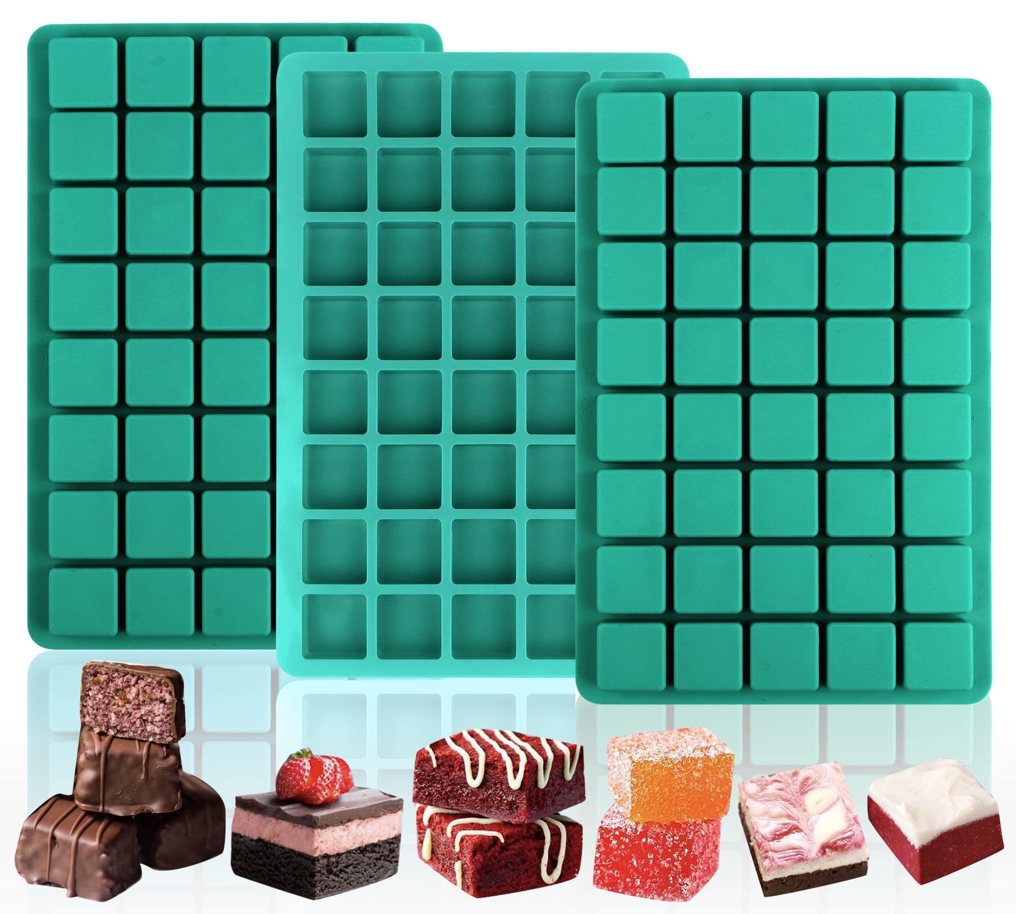 ZYEKIU 3 Pièces Moule Tablette Chocolat, Moule Chocolat Carré, Moule Bonbon Antiadhésif, Moule Silicone Tablette De Chocolats DIY Pour Bonbons, Glaçons, Moule Silicone Chocolats (Vert