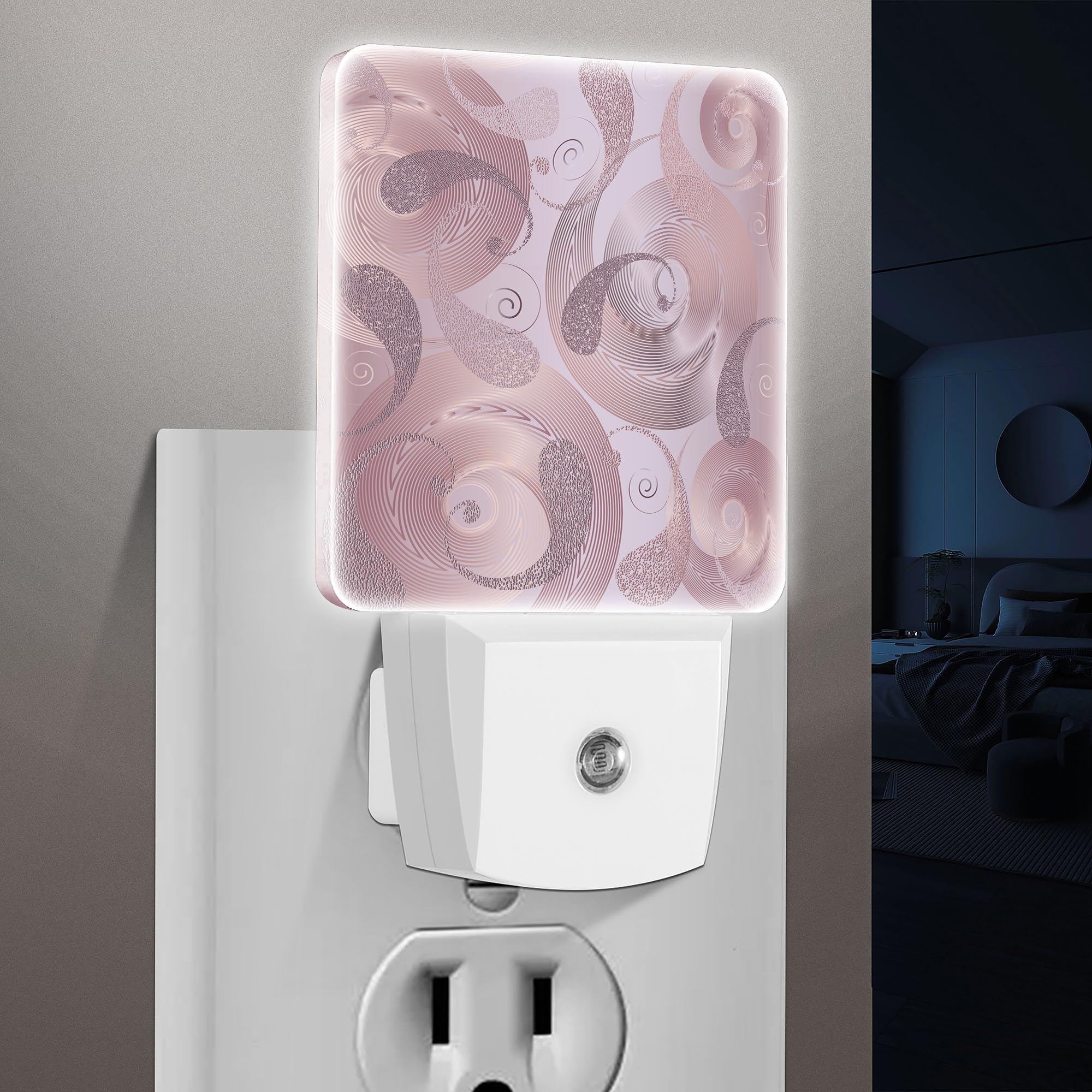 Jahiona LED Night Light Lamp with Smart Sensor Dusk to Dawn Sensor,Floral Glittery Rose Gold Paisley Swirls Night Light Daylight White,0.5W Plug-into Wall for Adults,Bedroom,Bathroom,Hallway,Kitchen