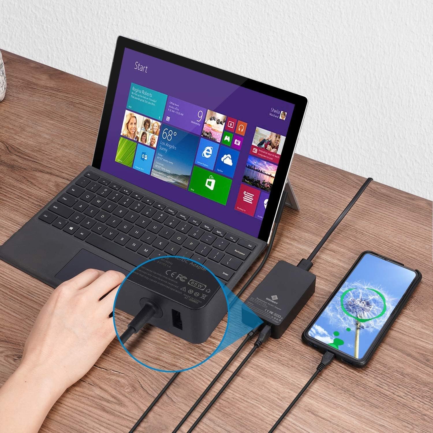 Surface Pro Charger, E EGOWAY 65W 15V 4A AC Power Supply Adapter Compatible with Surface Pro X 8 7 6 5 4 3 Surface Laptop 4 3 2 1 Surface Book Surface Go with Wall Plug and 6ft Power Cord