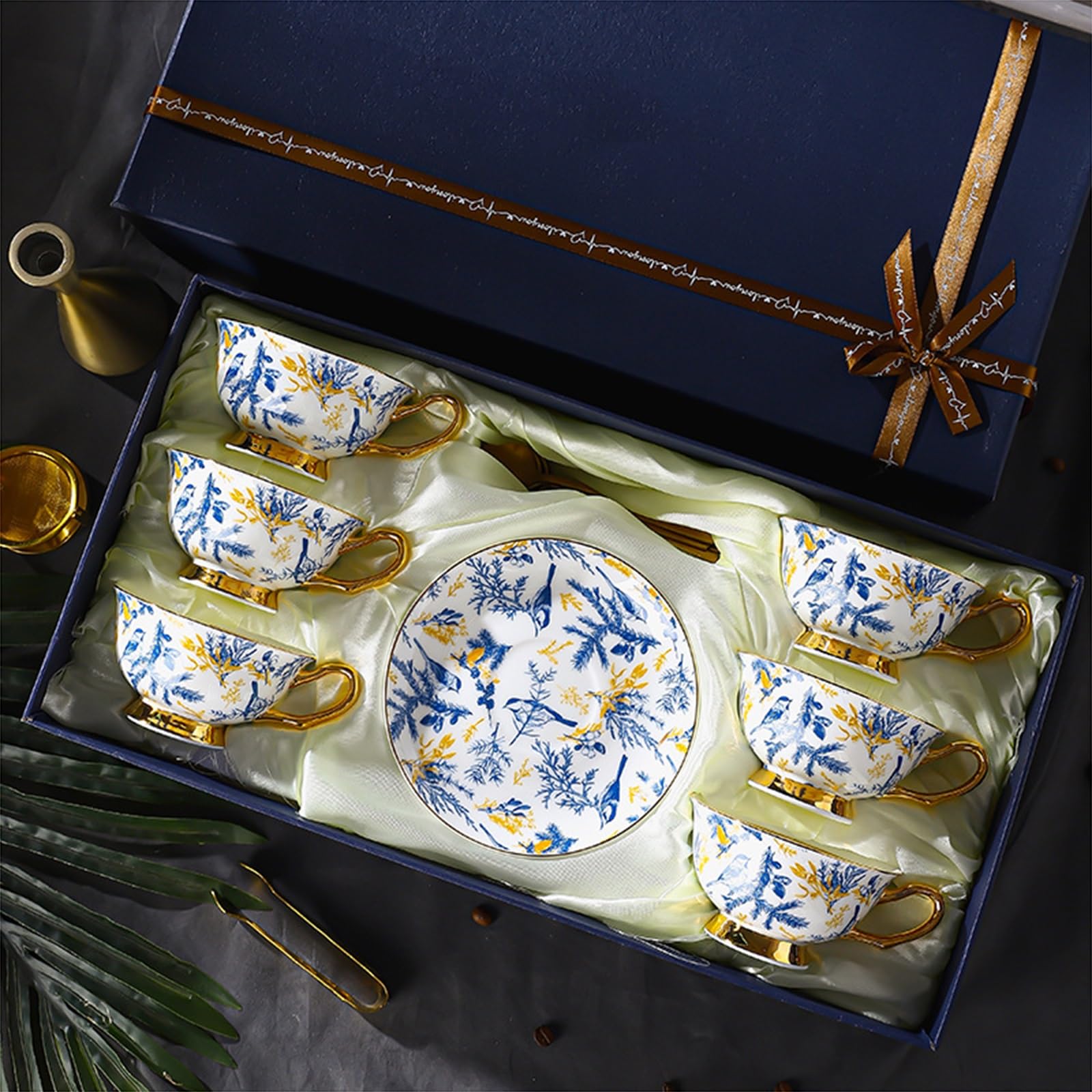 Zestaw spodków z europejskiej porcelany kostnej, zestaw spodków 6, zestaw popołudniowej herbaty, nowe pudełko prezentowe z porcelany kostnej do domu, kuchni, biura (H-4)