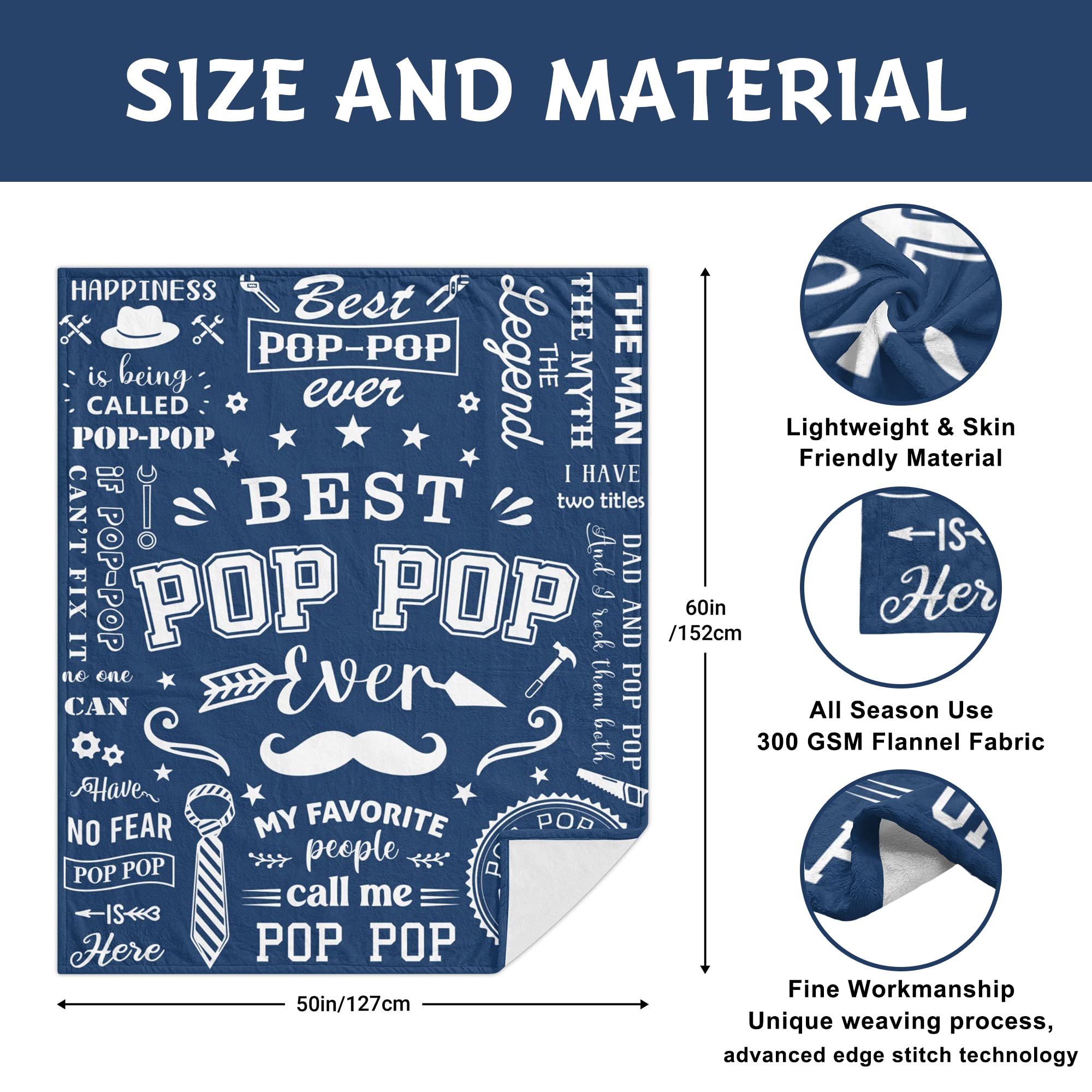 Lcobion Pop Pop Gifts, Gifts for Pop, Pop Pop Gifts from Grandkids, Gifts for Grandpa, Grandpa Gifts, Pop Pop Christmas/Fathers Day/Birthday Gifts, Grandpas/Grandfather/Papa/Pop Pop Blanket 50" X 60"