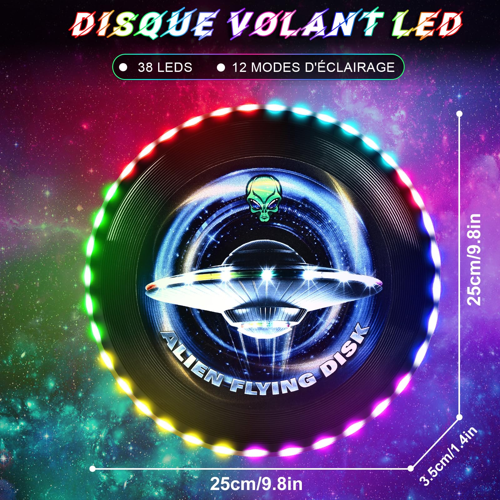 IEEILULU Ultimate Frisbee, Frisbee Lumineux, Frisbee avec 12 Effets Lumineux, Réutilisable, LED Frisbee Compétition Funsport pour Adultes Enfants Plage Pelouse Extérieur