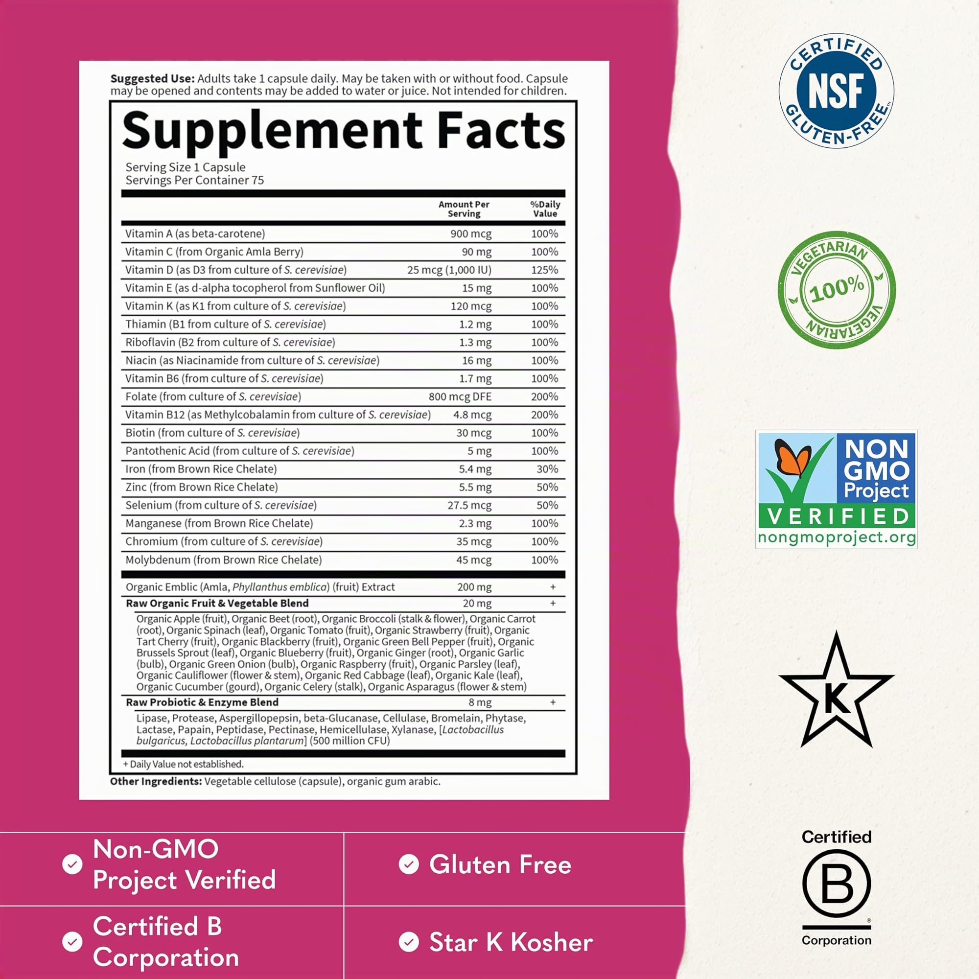 Garden of Life - Formule Brute Unique pour Femmes - 75 capsules végétales d'UltraZorbe