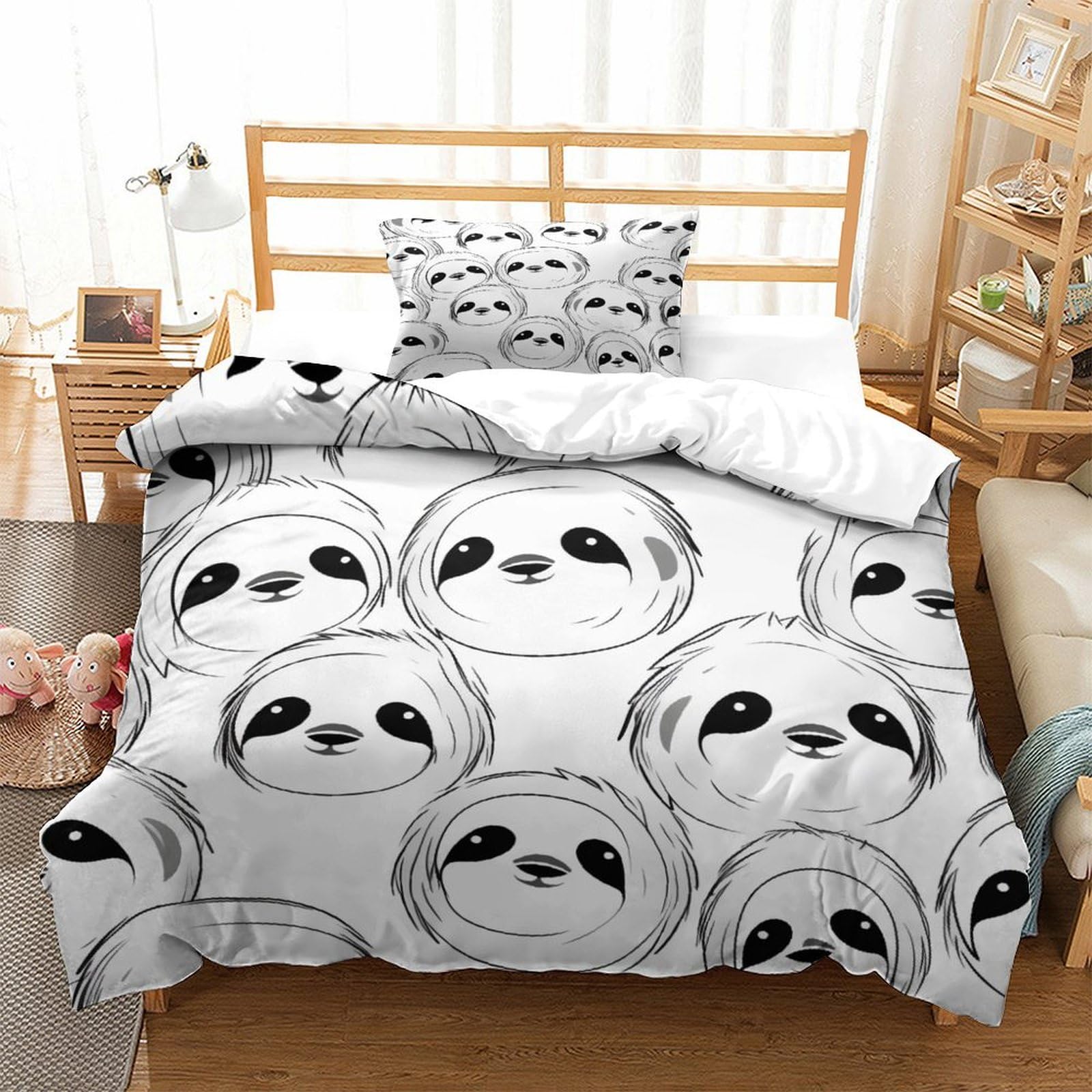 P1S9U7W5Y 3D Printed Cartoon Sloth Duvet Cover Set 3pcs Microfiber Animal Bedding Set Single