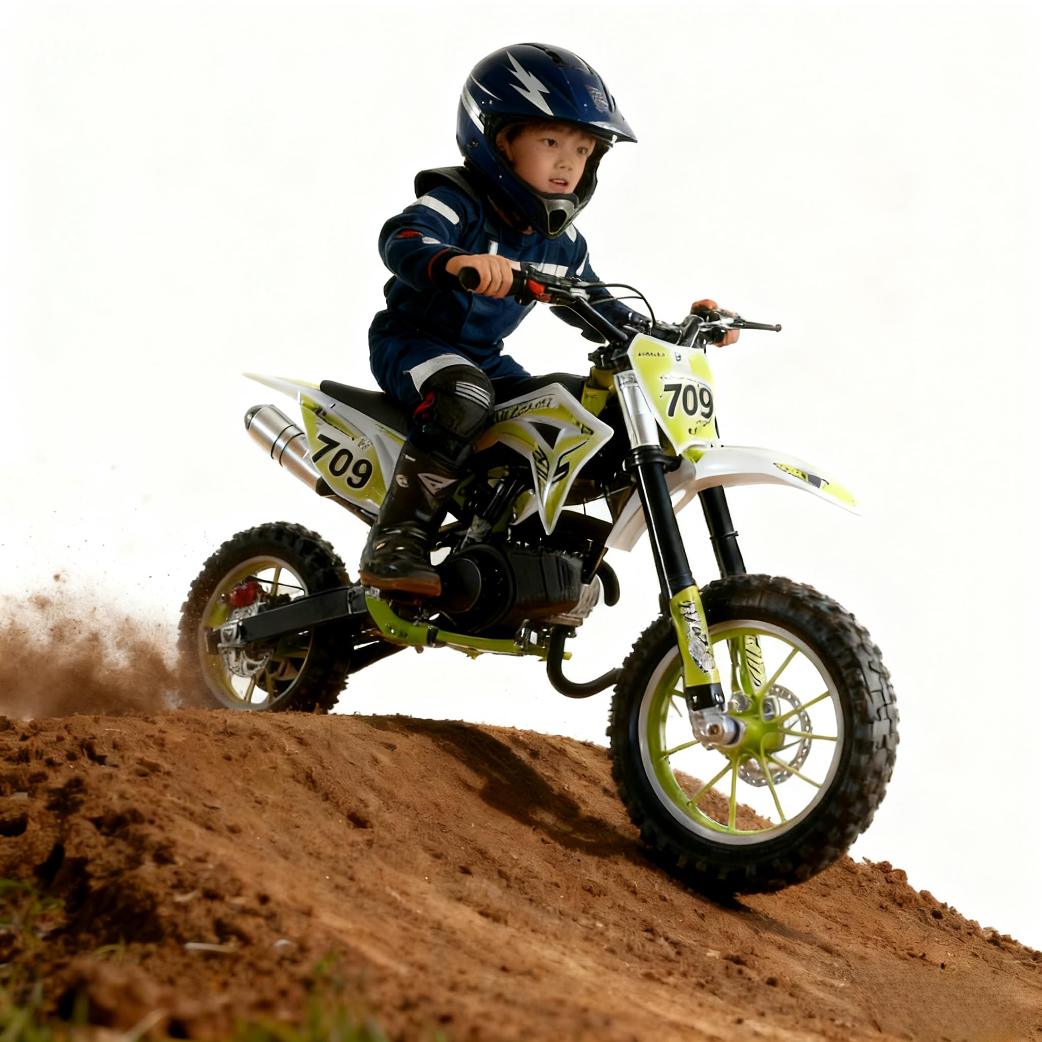 Saterkali 49cc 2-Stroke Kids Dirt Bike|Gas Power Motocross|Mini Dirt Bike Off Road| Pocket Motorbike with Front Rear Disc Brakes, Racing Max Speed