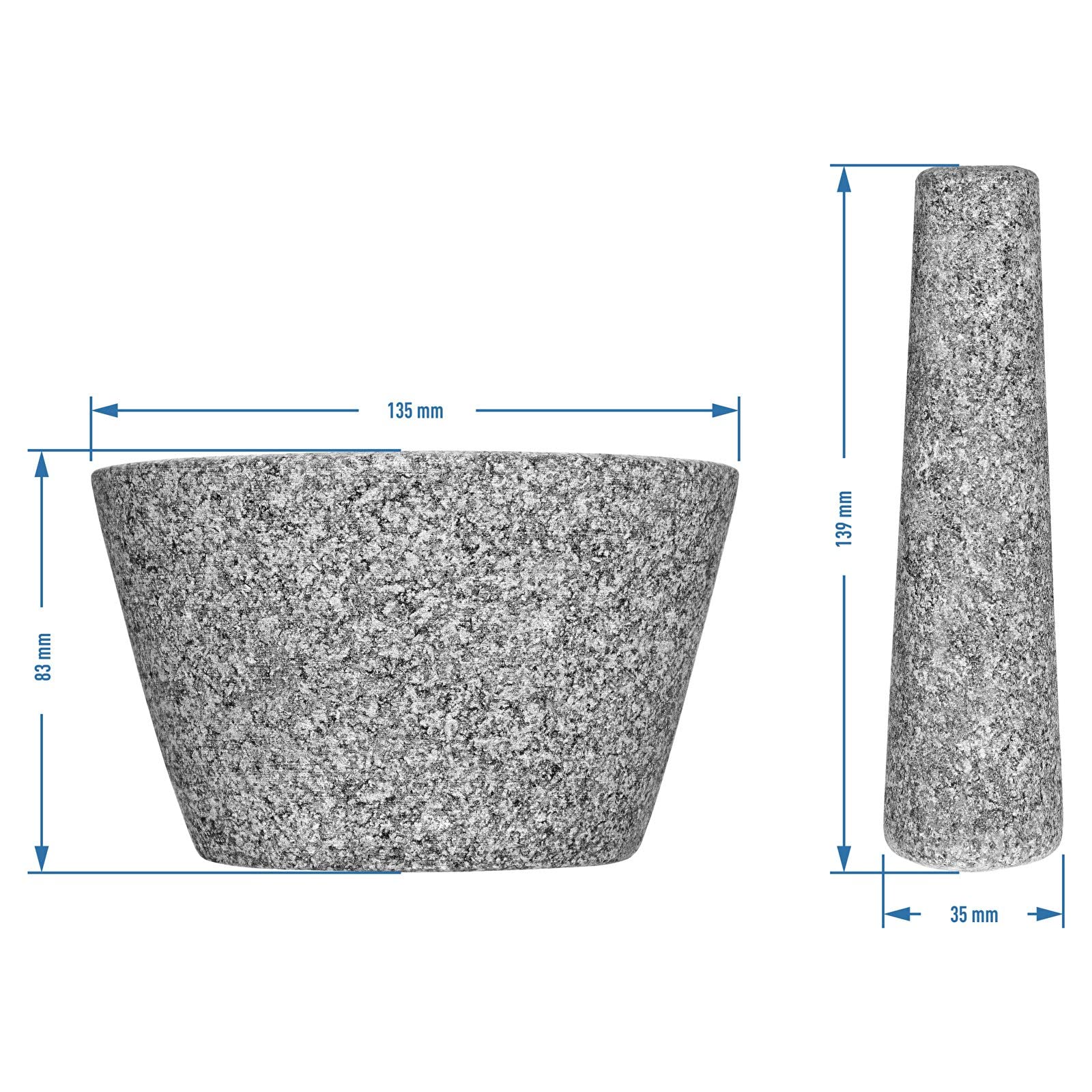 Mortaio e pestello di granite 13cm – malta di pietra | mortaio da cucina | mortaio con un pestello