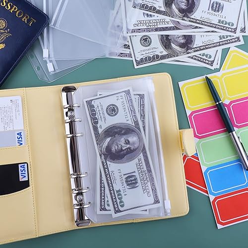 Vista 21 de Antner A6 - Funda de piel sintética con 12 bolsillos para carpetas A6, 6 anillas y sistema de sobres para apartar dinero