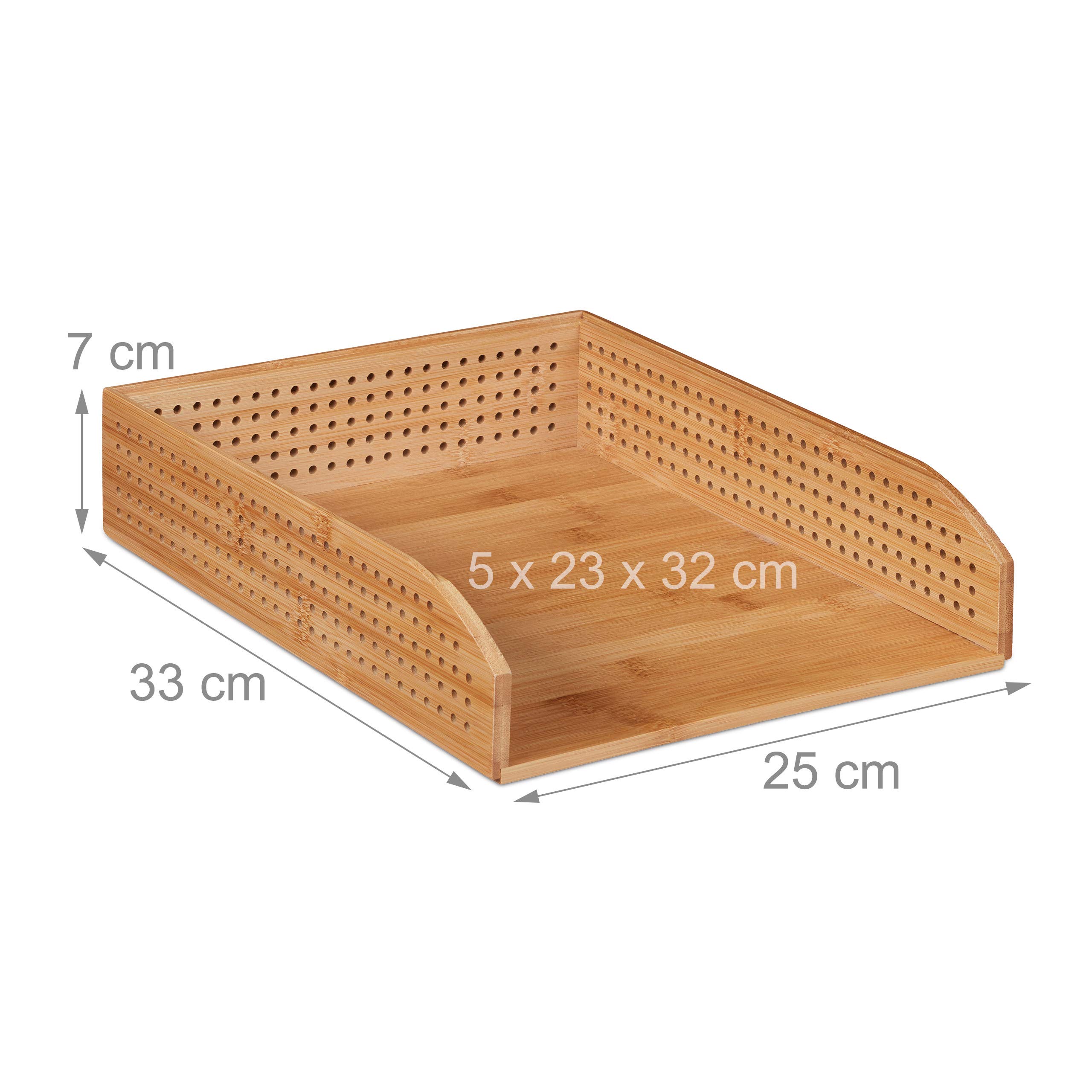5x Vaschetta Portadocumenti in Bambù Perforato, Impilabile, Formato A4, Scrivania, Ufficio, HLP 7x25x33 cm, Legno