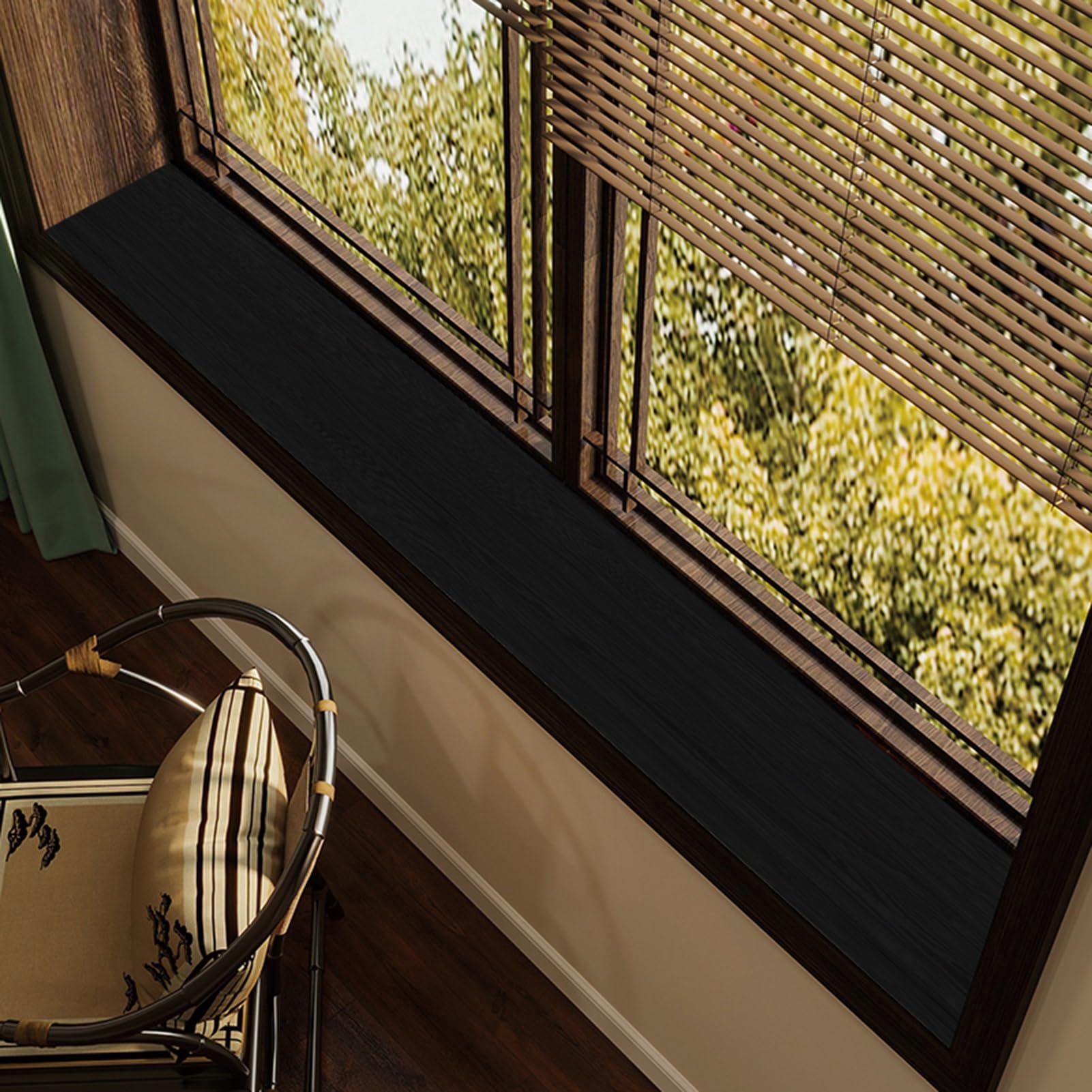 Wood Grain Window Sill Mat - Dustproof Waterproof Window Sill Cover Windowsill Protector for Dogs/Plants/Cats, PVC Narrow Bay Window Seat Cushion Pad DIY Cutting Non-Slip(F,80x35cm(31.5x13.8in))