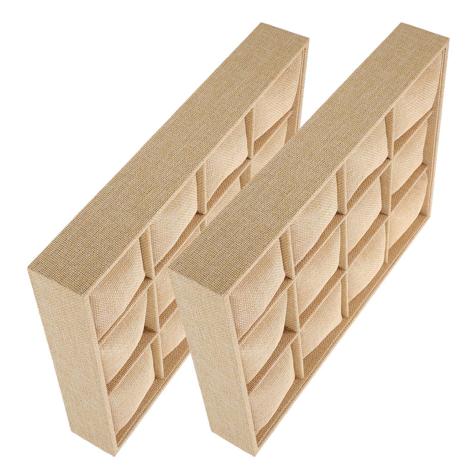 Homoyoyo Plateau Empilable à Bijoux 12 Cases en Lin Imitation, Lot de 2