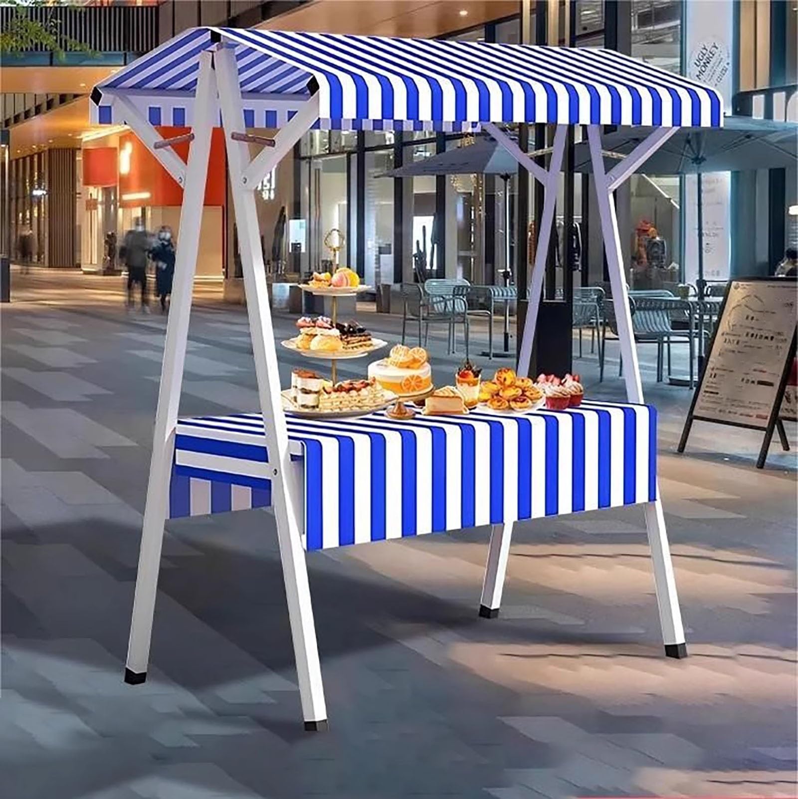 Carrello pieghevole portatile con tettoia, telaio in acciaio al carbonio, design rinforzato per portare, ideale per la vendita di snack, dolci e giocattoli