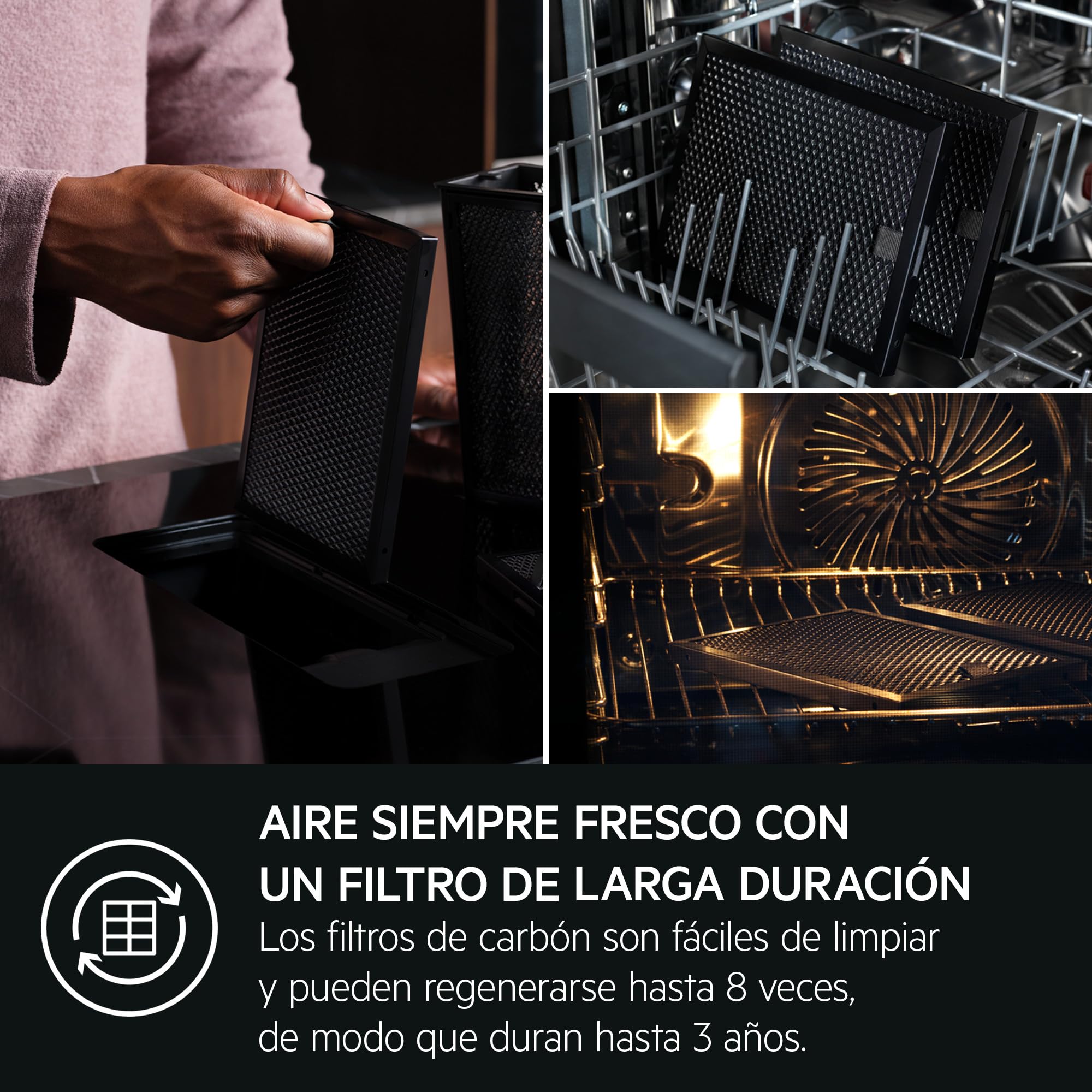 AEG Placa Inducción Extractora Integrado TCH74B01FB, 68 cm, 4 zonas, Función Bridge, 9 niveles de potencia, Gestionar Individualmente los 4 fuegos, Desconexión automática, Negro