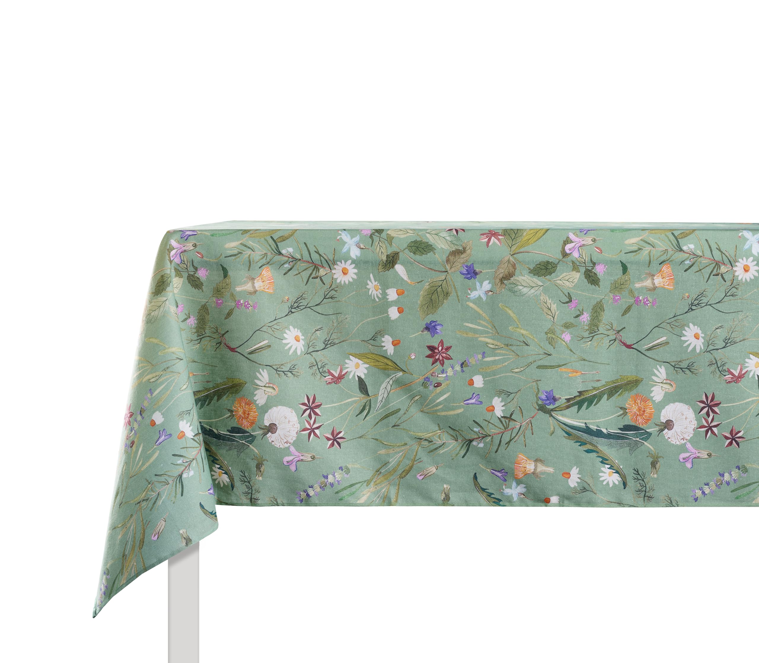 F-CHU Tovaglia Rettangolare In Lino Grezzo Con Nappe – Motivo Foglia Verde 152 X 305 Cm Per Tavolo Da Pranzo, Rustico, Interni Ed Esterni - 2