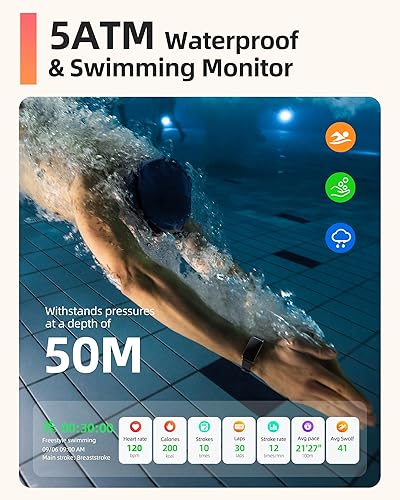 Miniatura 2 de Parsonver Reloj inteligente de natación, rastreador de fitness, 5 ATM, impermeable, con frecuencia cardíaca 247, oxígeno en sangremonitor de sueño,