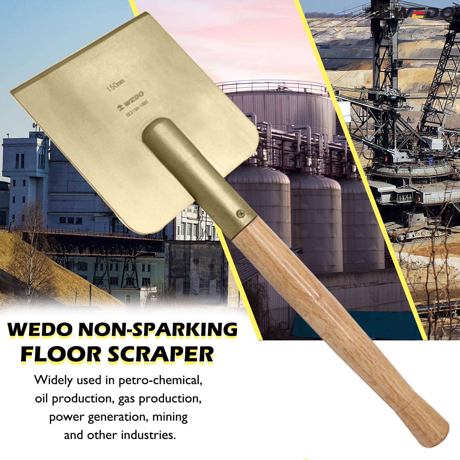 WEDO Espátula sin chispas,Raspador de suelo de 150 x 170 mm, Longitud 460 mm,Rascador de masilla de bronce de aluminio,Certificado BAM/FM